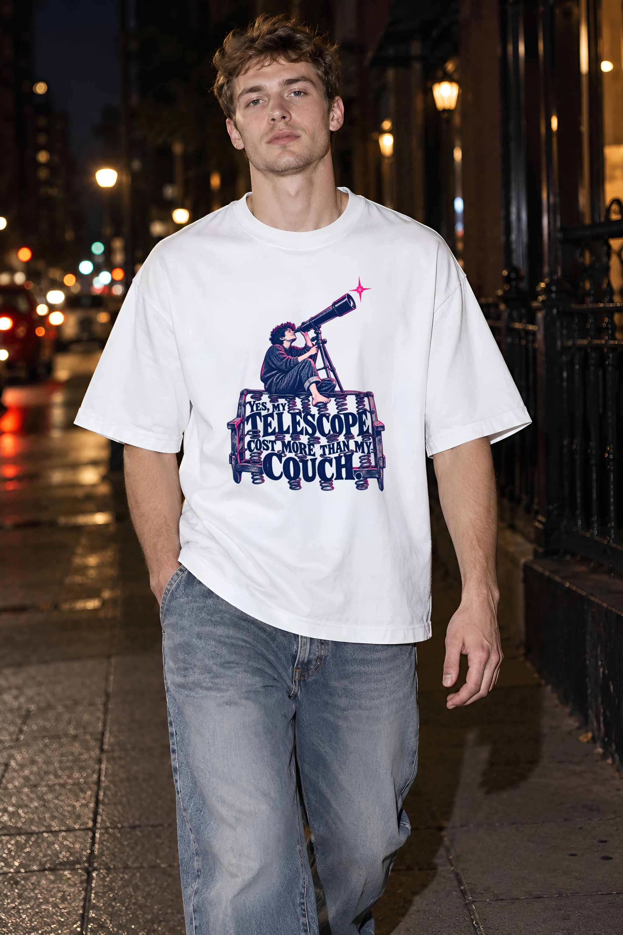 "Telescope Cost More Than My Couch" Unisex Oversized Heavyweight Crewneck T-Shirt