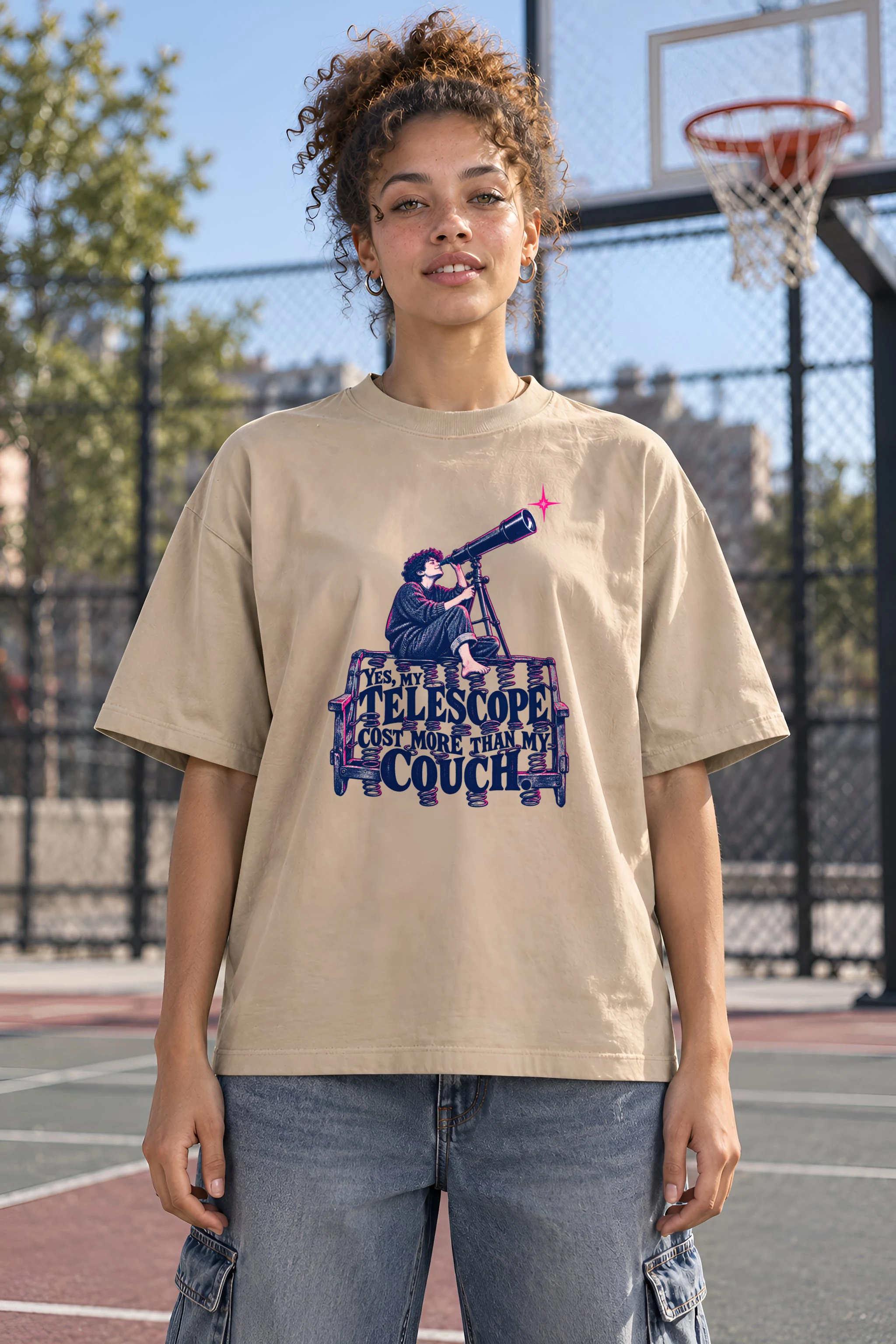 "Telescope Cost More Than My Couch" Unisex Oversized Heavyweight Crewneck T-Shirt