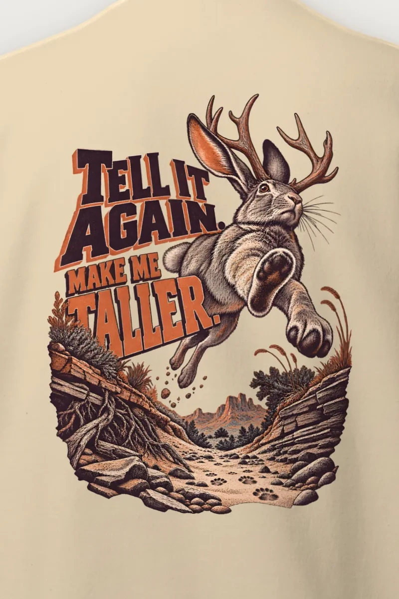 "Tell It Again. Make Me Taller." Heavy Blend Unisex Crewneck Sweatshirt - the graphic up close