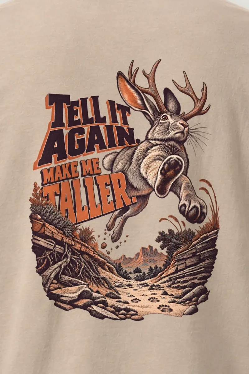 "Tell It Again Make Me Taller" Heavyweight Unisex Crewneck T-shirt - the graphic up close