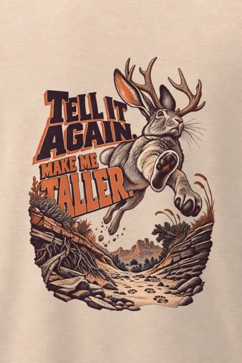 "Tell It Again Make Me Taller" Men’s Oversized Heavyweight Crewneck T-Shirt - the graphic up close