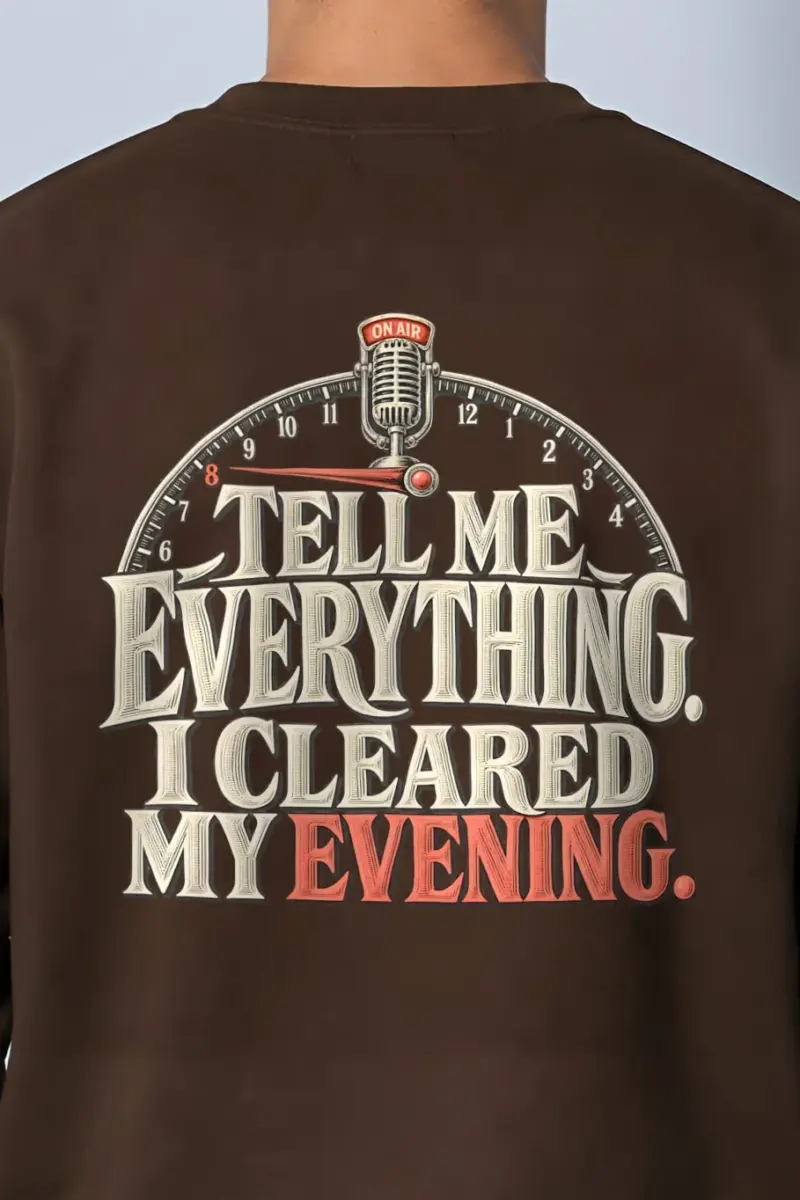"Tell Me Everything" Heavy Blend Unisex Crewneck Sweatshirt - the graphic up close