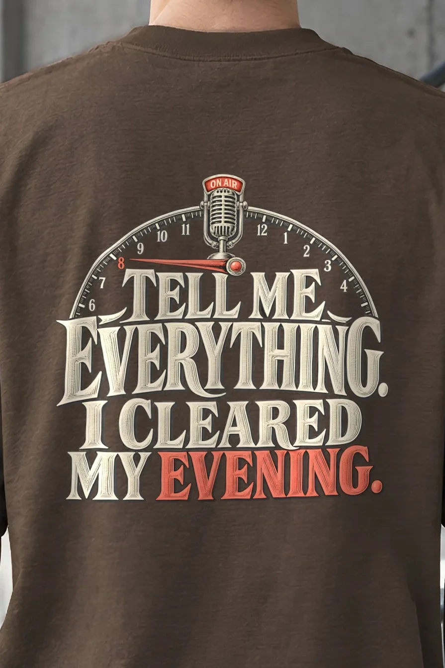 "Tell Me Everything" Men’s Oversized Heavyweight Crewneck T-Shirt - the graphic up close