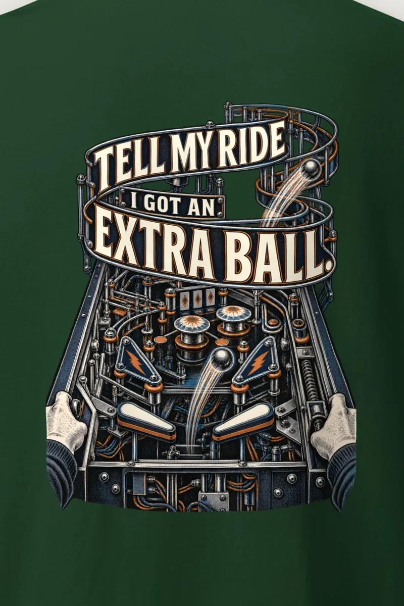 "Tell My Ride I Got an Extra Ball" Heavyweight Unisex Crewneck T-shirt - the graphic up close