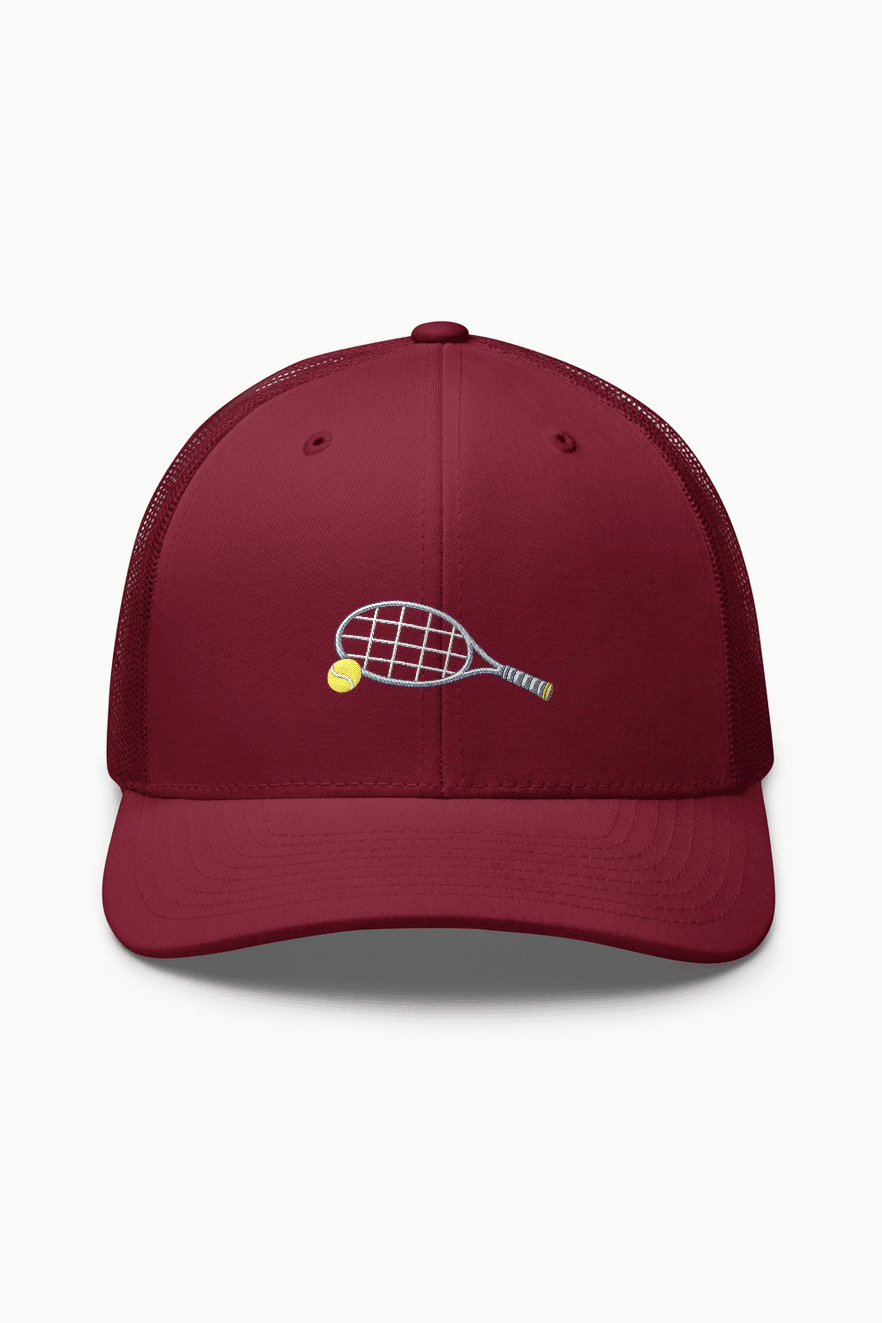 "Tennis Racket and Ball" Retro Trucker Cap · Embroidered