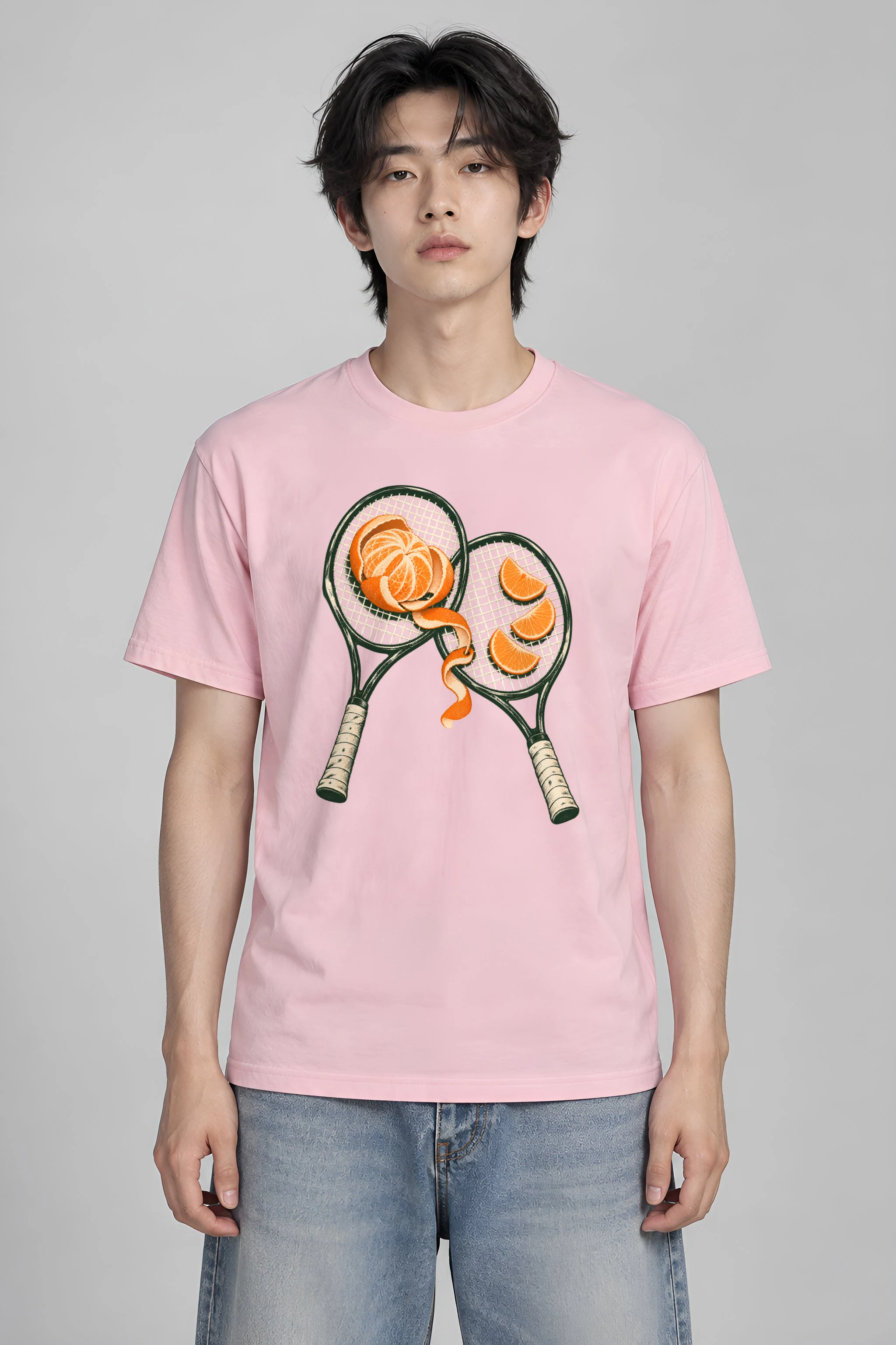 "Tennis Rackets And Mandarin Tee" Heavyweight Unisex Crewneck T-shirt