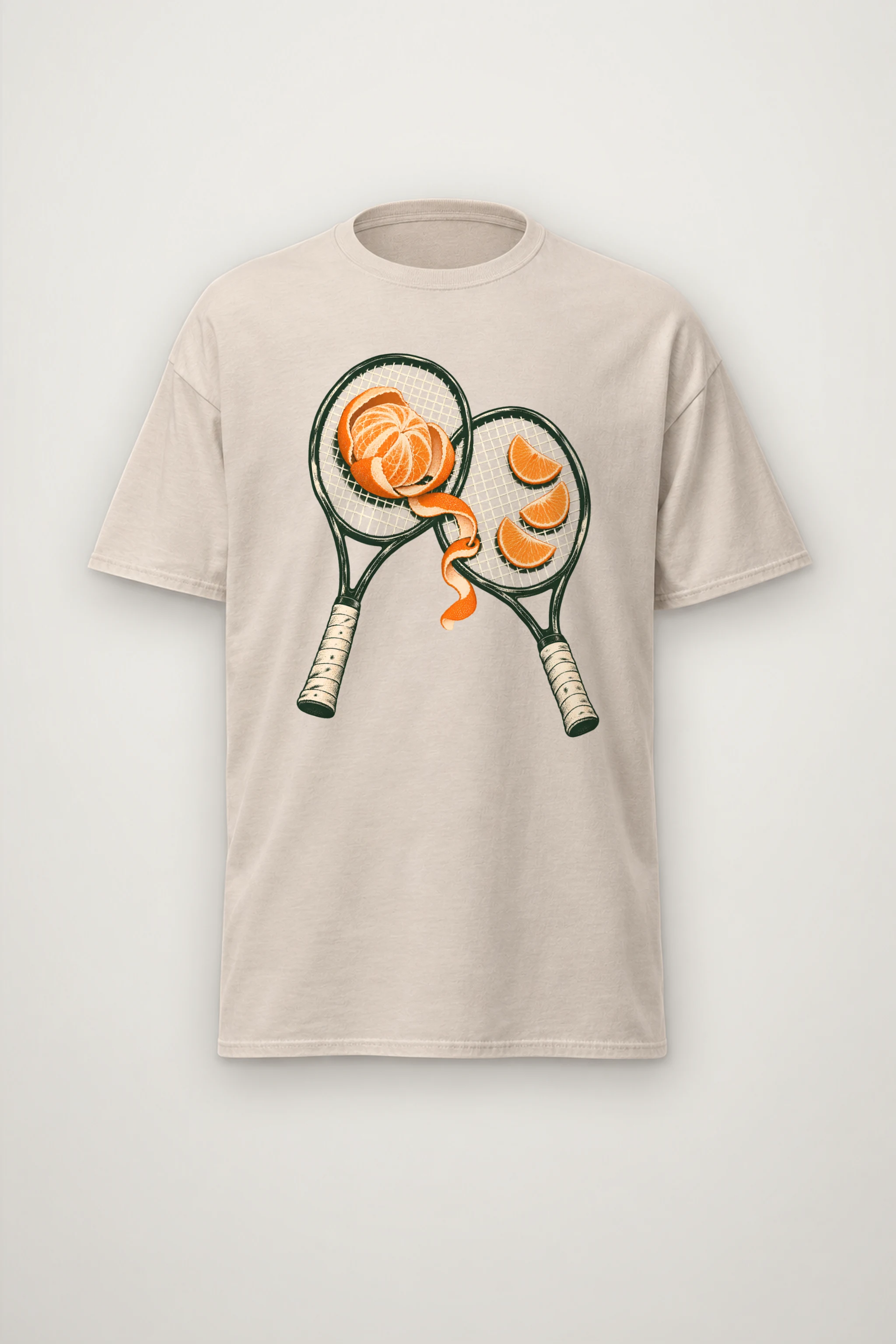 "Tennis Rackets And Mandarin Tee" Heavyweight Unisex Crewneck T-shirt