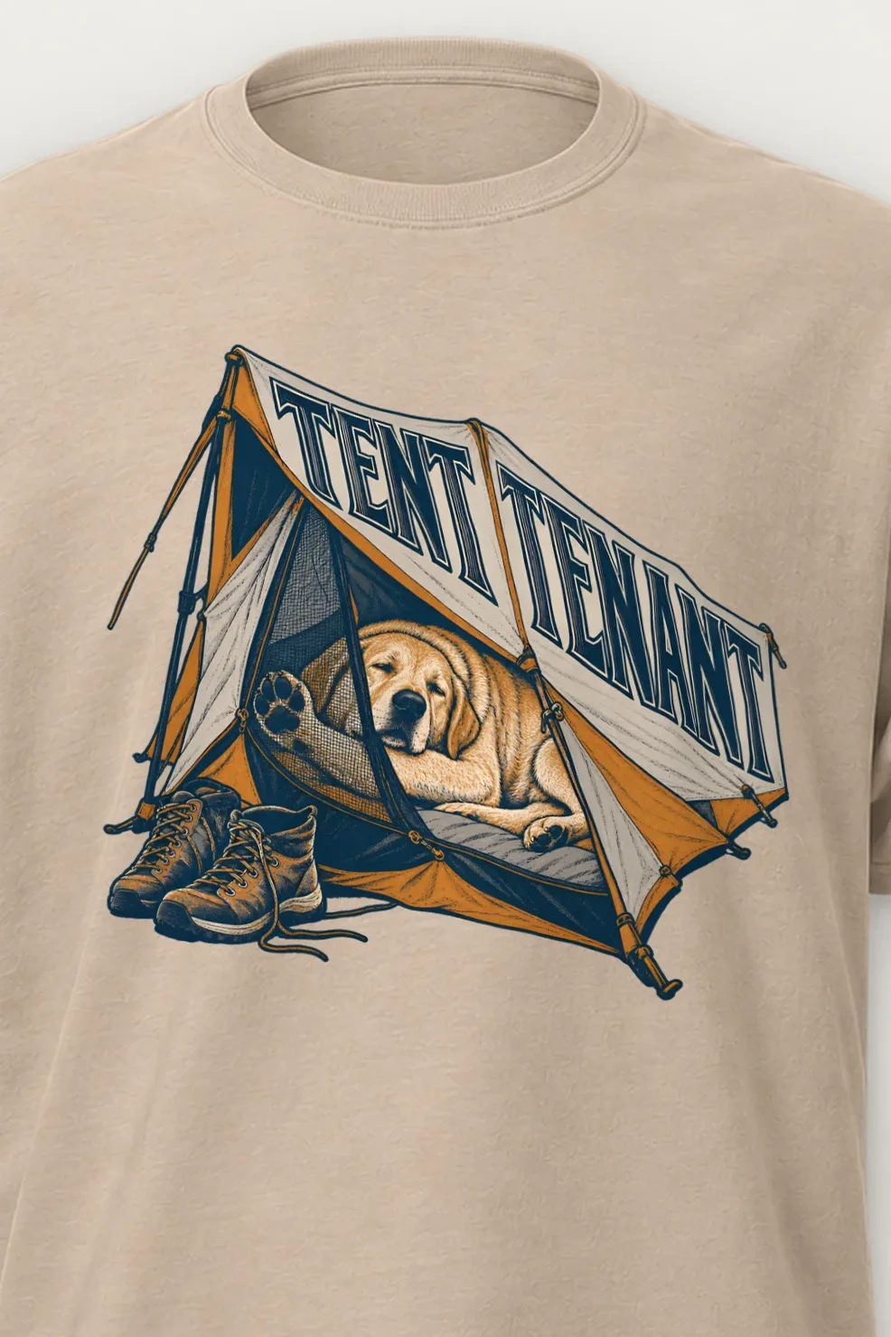 "Tent Tenant" Heavyweight Unisex Crewneck T-shirt - the graphic up close
