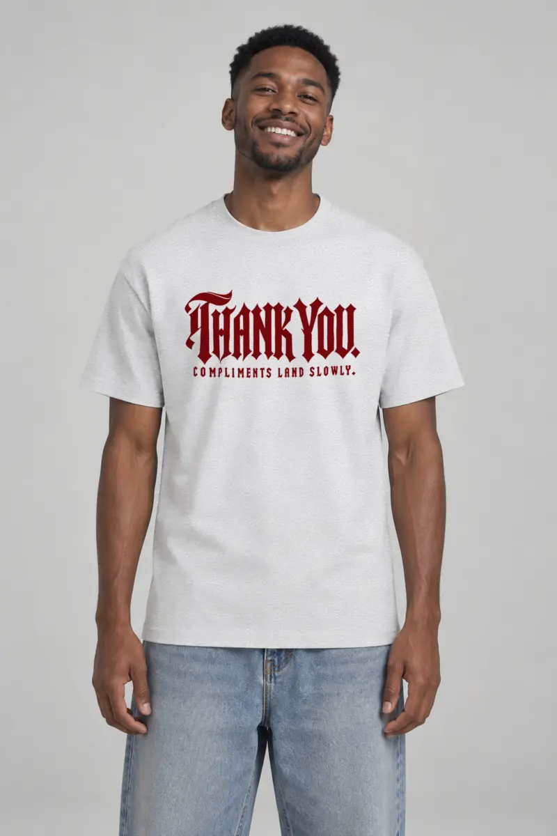 "Thank You. Compliments Land Slowly." Heavyweight Unisex Crewneck T-shirt