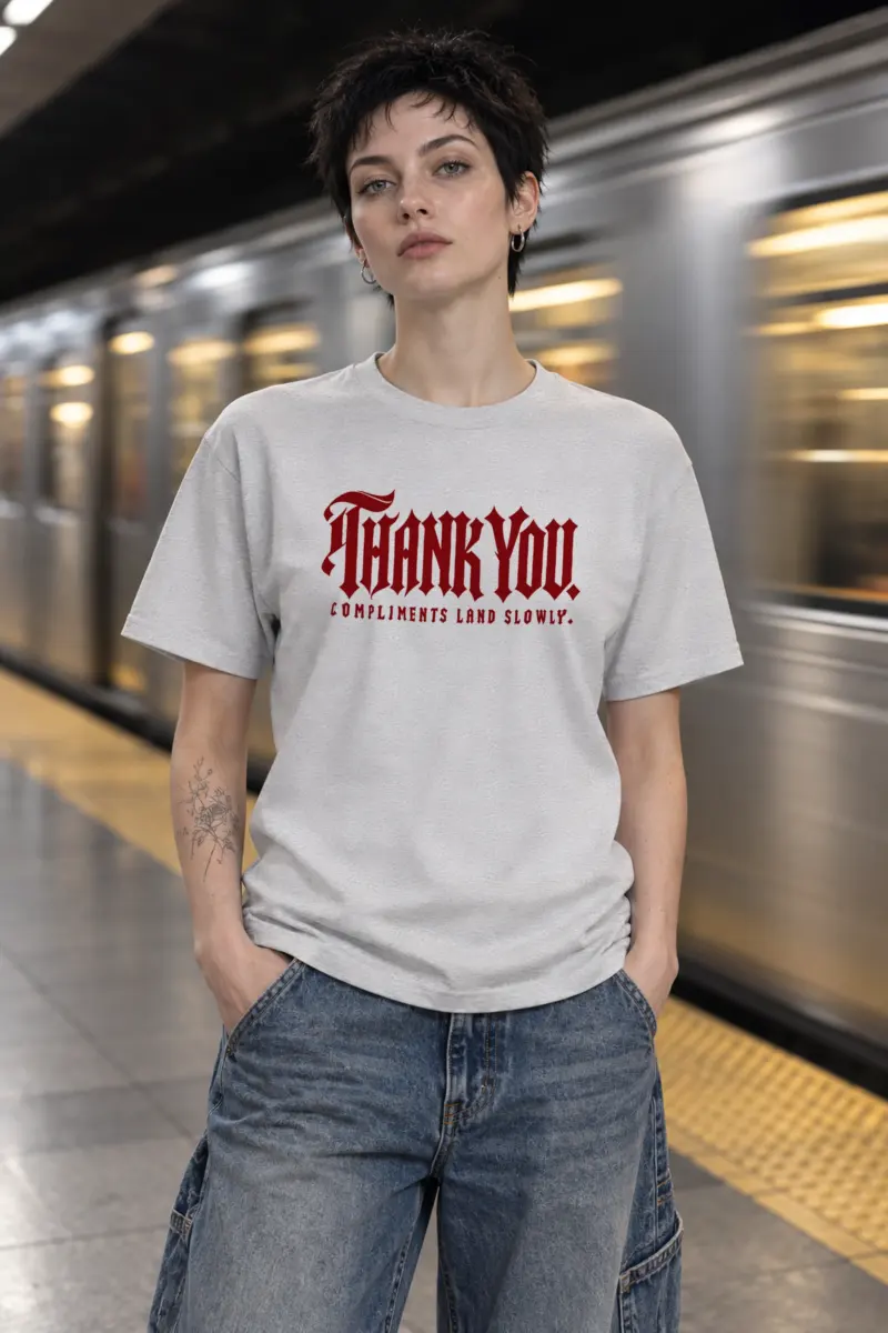 "Thank You. Compliments Land Slowly." Heavyweight Unisex Crewneck T-shirt