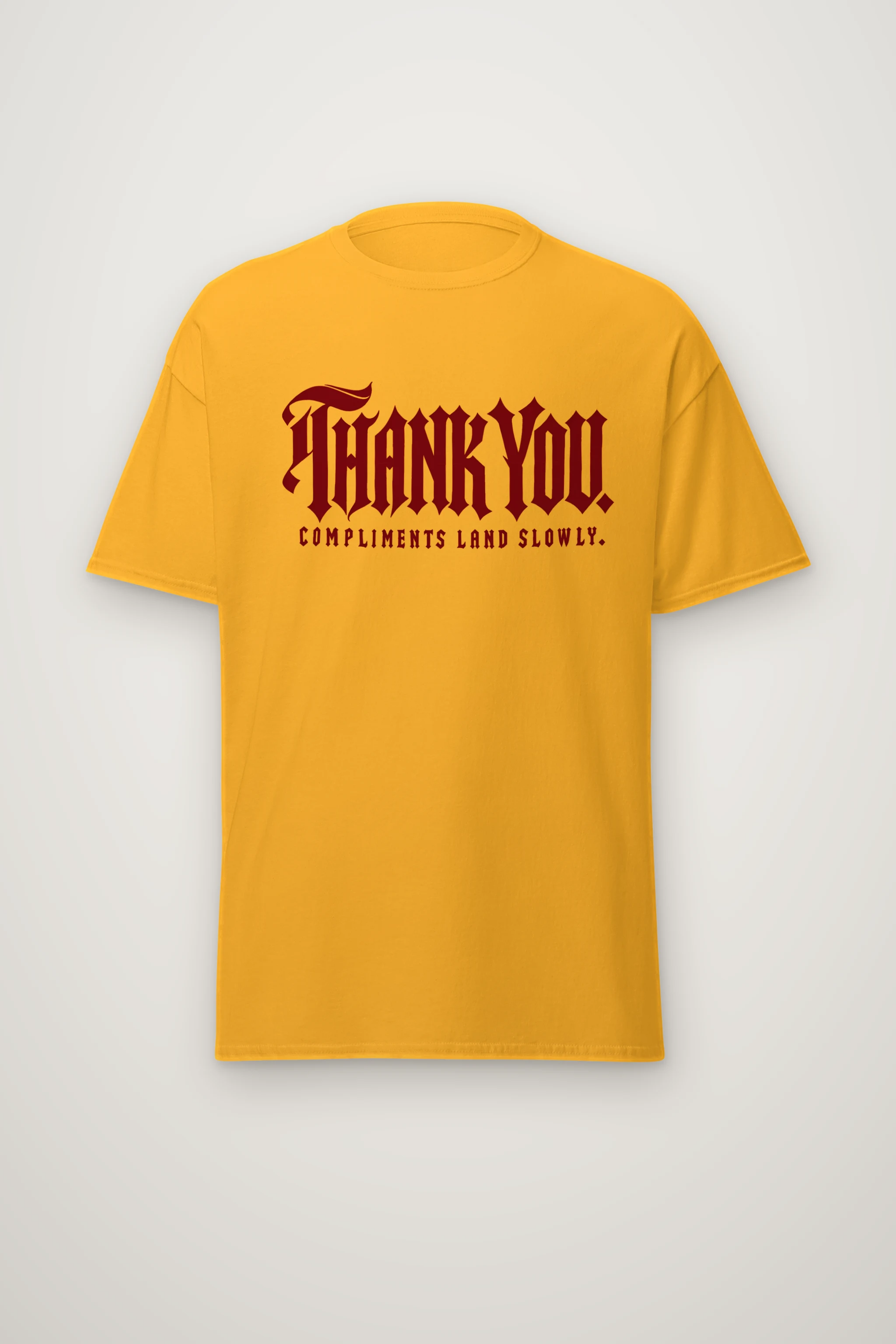 "Thank You. Compliments Land Slowly." Heavyweight Unisex Crewneck T-shirt