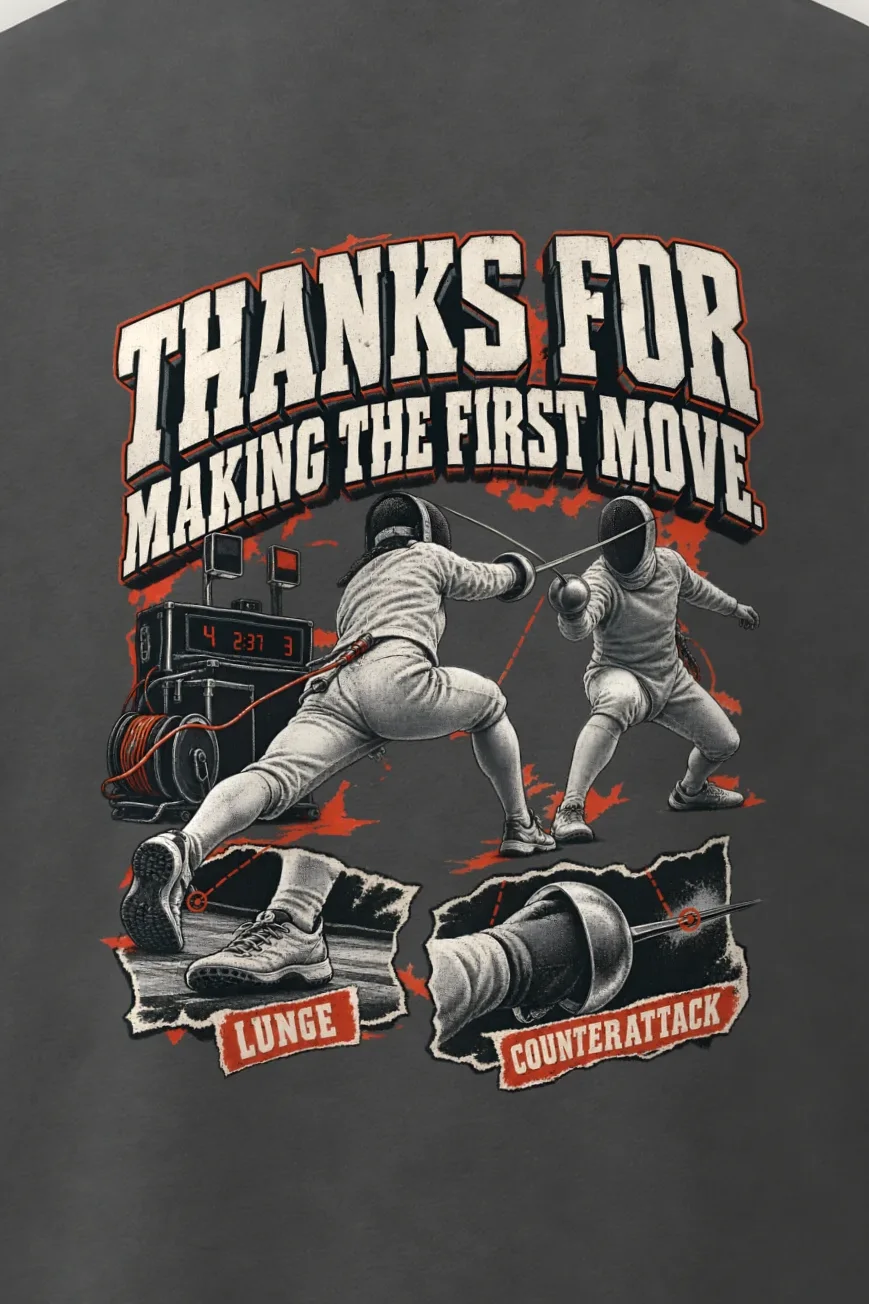 "Thanks for Making the First Move" Men’s Oversized Heavyweight Crewneck T-Shirt - the graphic up close