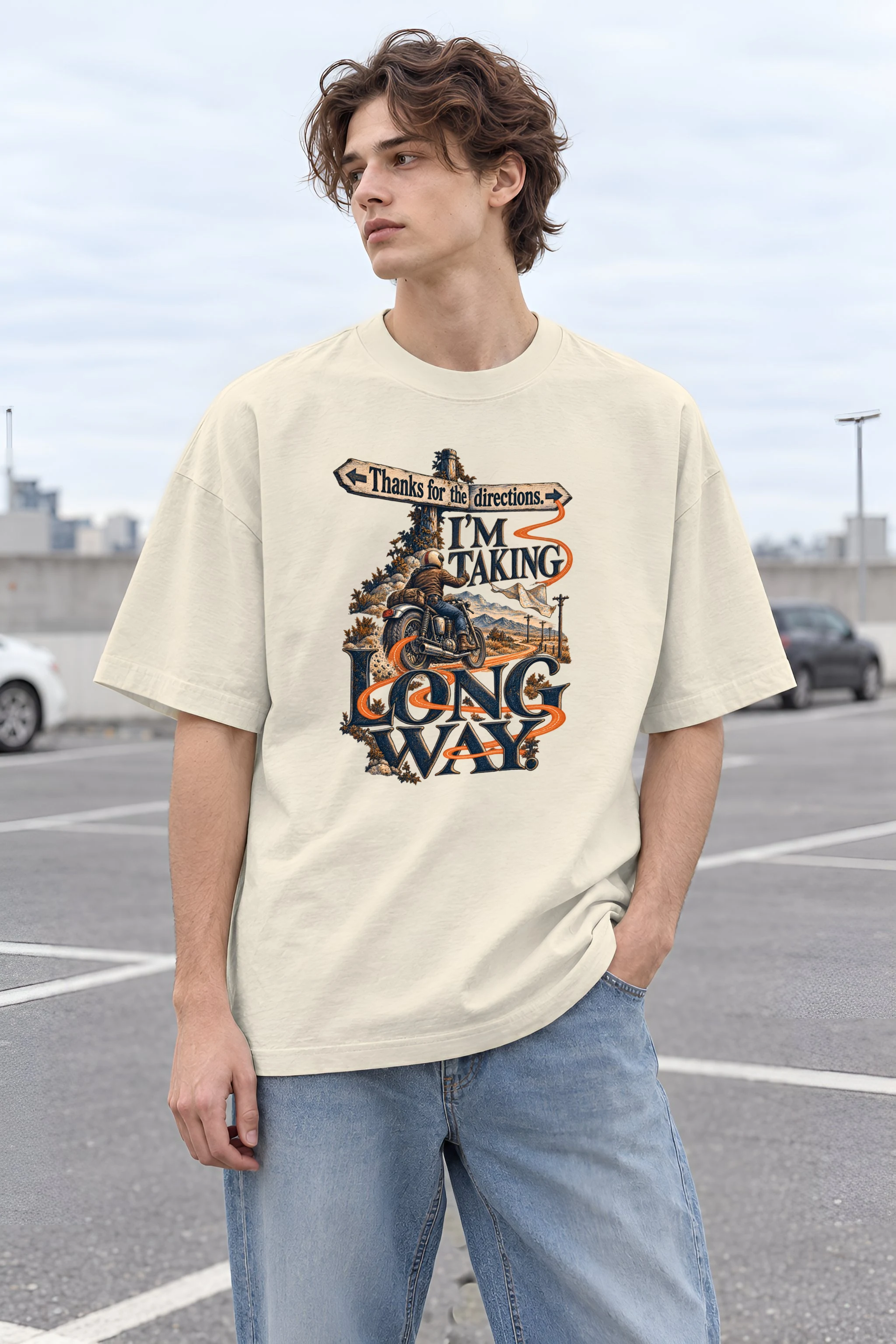 "Thanks for the Directions" Unisex Oversized Heavyweight Crewneck T-Shirt