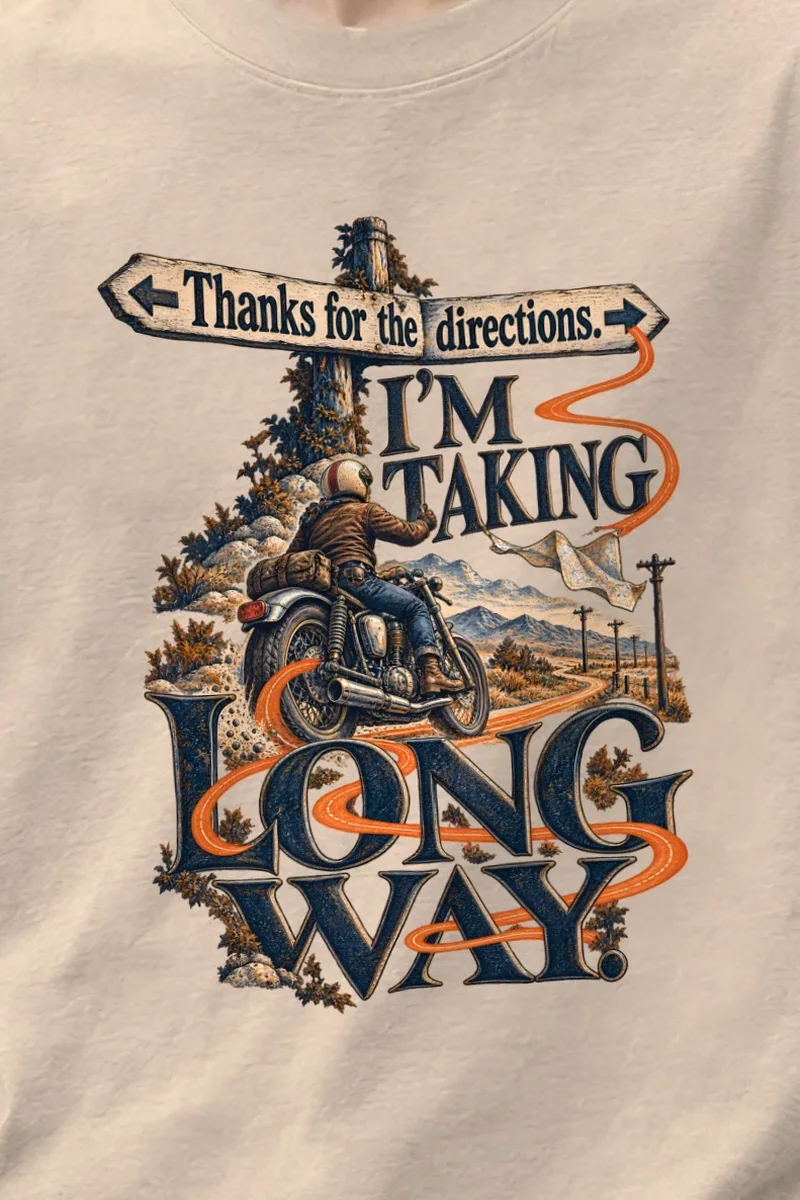 "Thanks for the Directions" Unisex Oversized Heavyweight Crewneck T-Shirt - the graphic up close