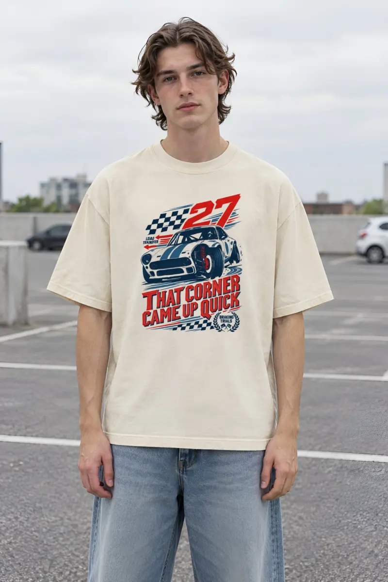 “That Corner Came Up Quick” Men’s Oversized Heavyweight Crewneck T-Shirt