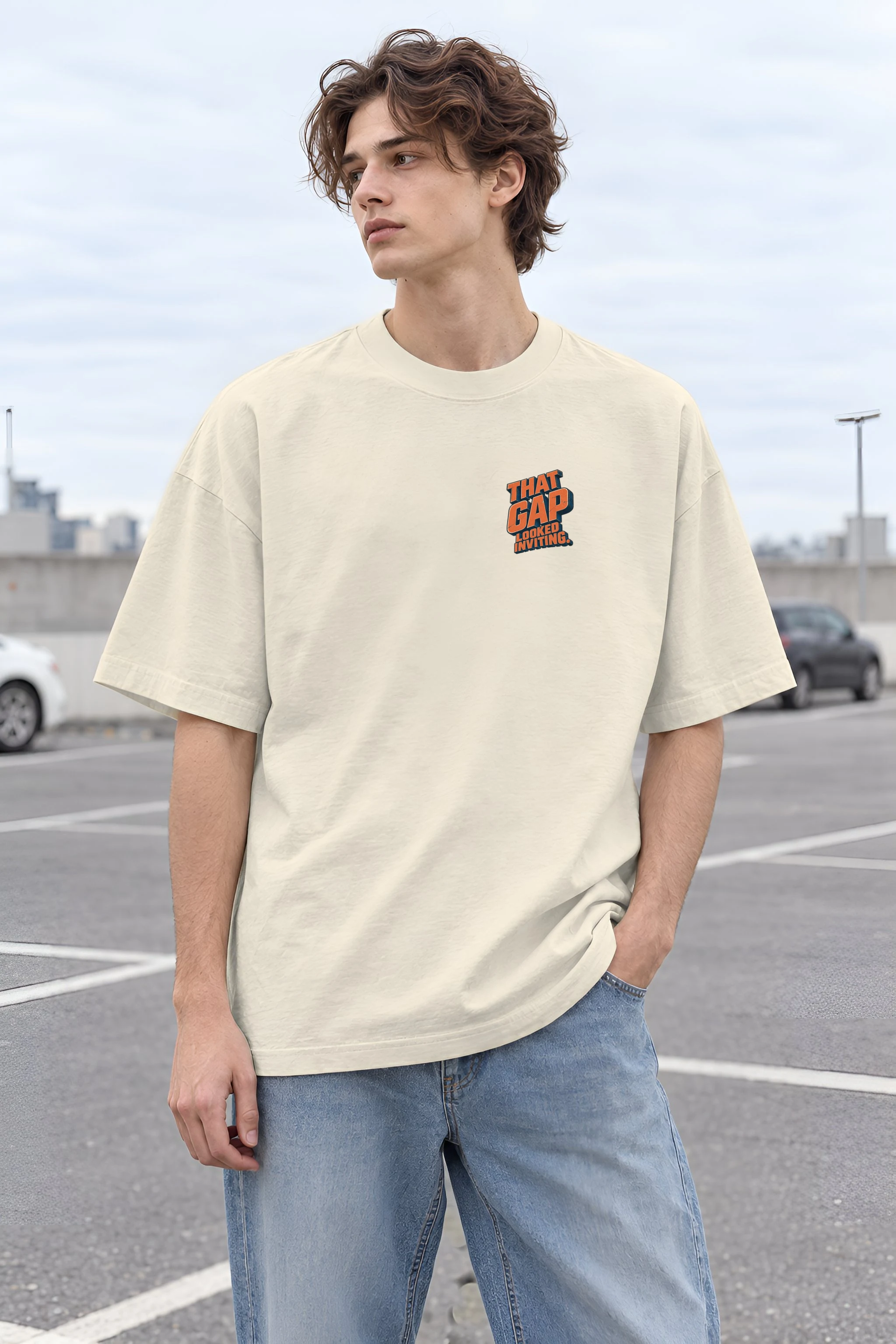 "That Gap Looked Inviting" Men's Oversized Heavyweight Crewneck T-Shirt