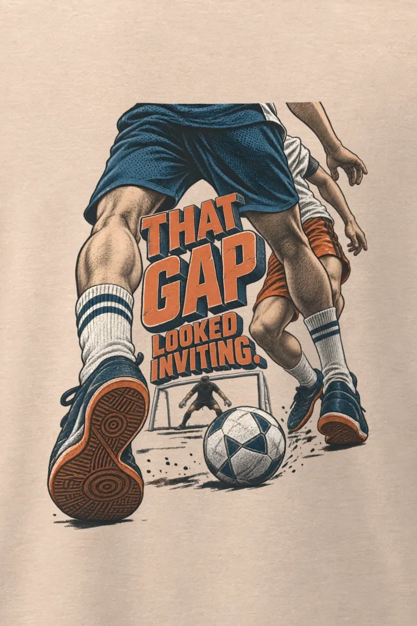 "That Gap Looked Inviting" Men’s Oversized Heavyweight Crewneck T-Shirt - the graphic up close