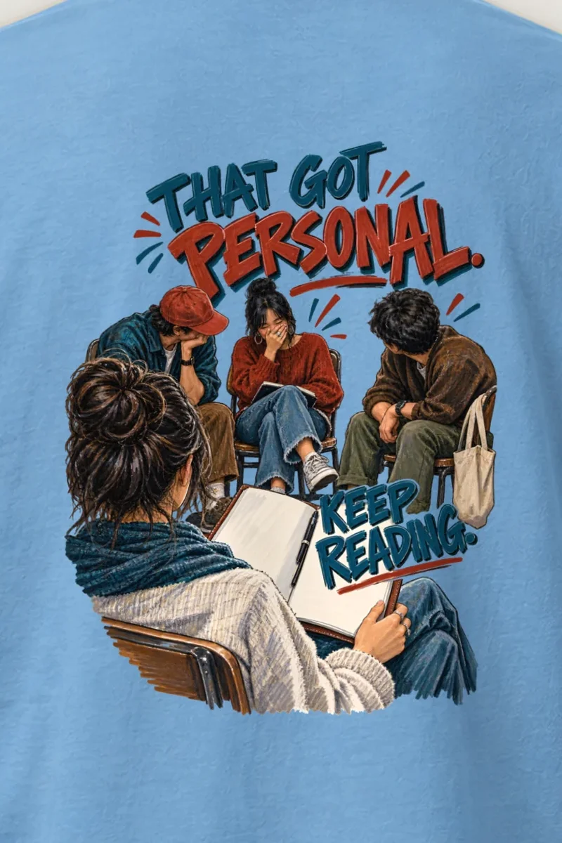 "That Got Personal Keep Reading" Heavyweight Unisex Crewneck T-shirt - the graphic up close