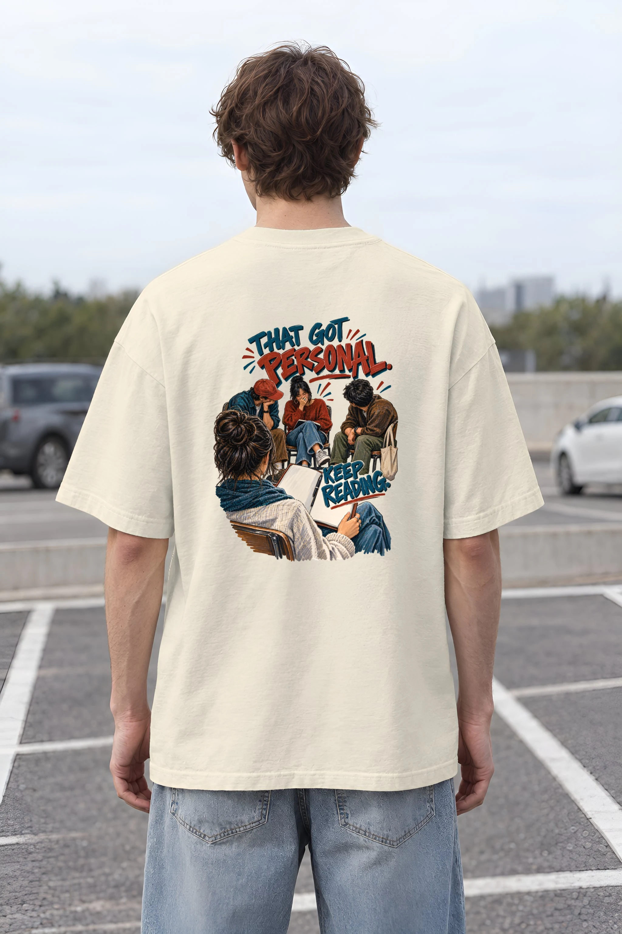 "That Got Personal Keep Reading" Men's Oversized Heavyweight Crewneck T-Shirt