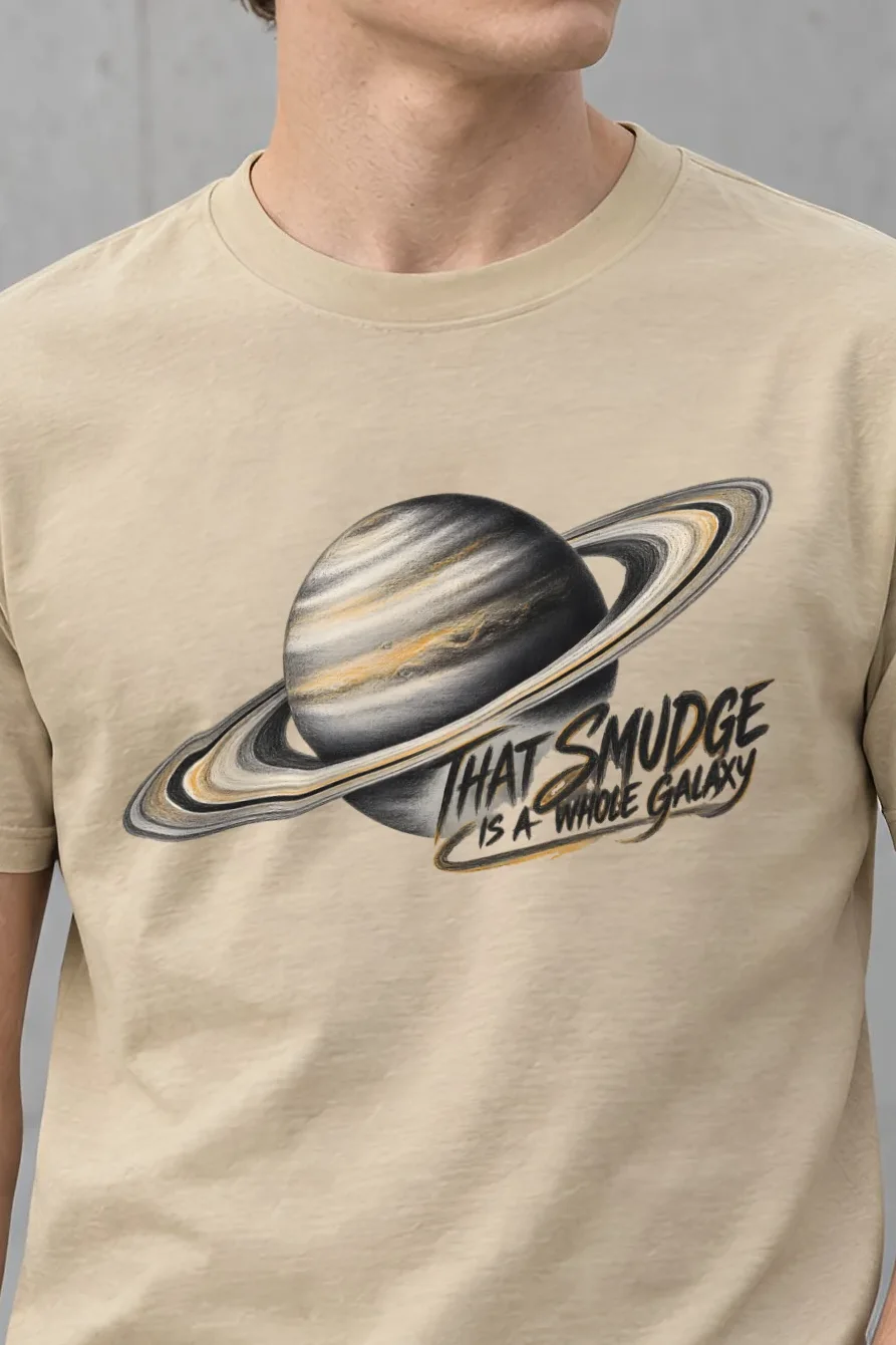 "That Smudge Is a Whole Galaxy" Heavyweight Unisex Crewneck T-shirt - the graphic up close