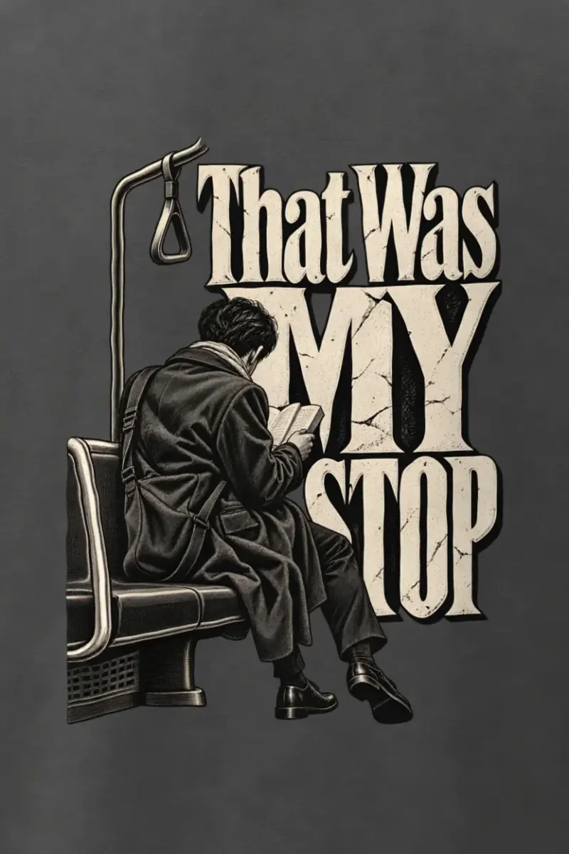 "That Was My Stop" Men’s Oversized Heavyweight Crewneck T-Shirt - the graphic up close