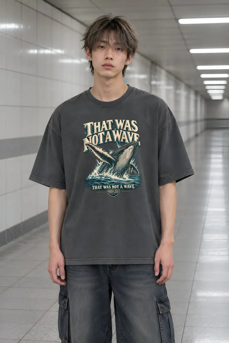 "That Was Not a Wave" Men's Oversized Heavyweight Crewneck T-Shirt