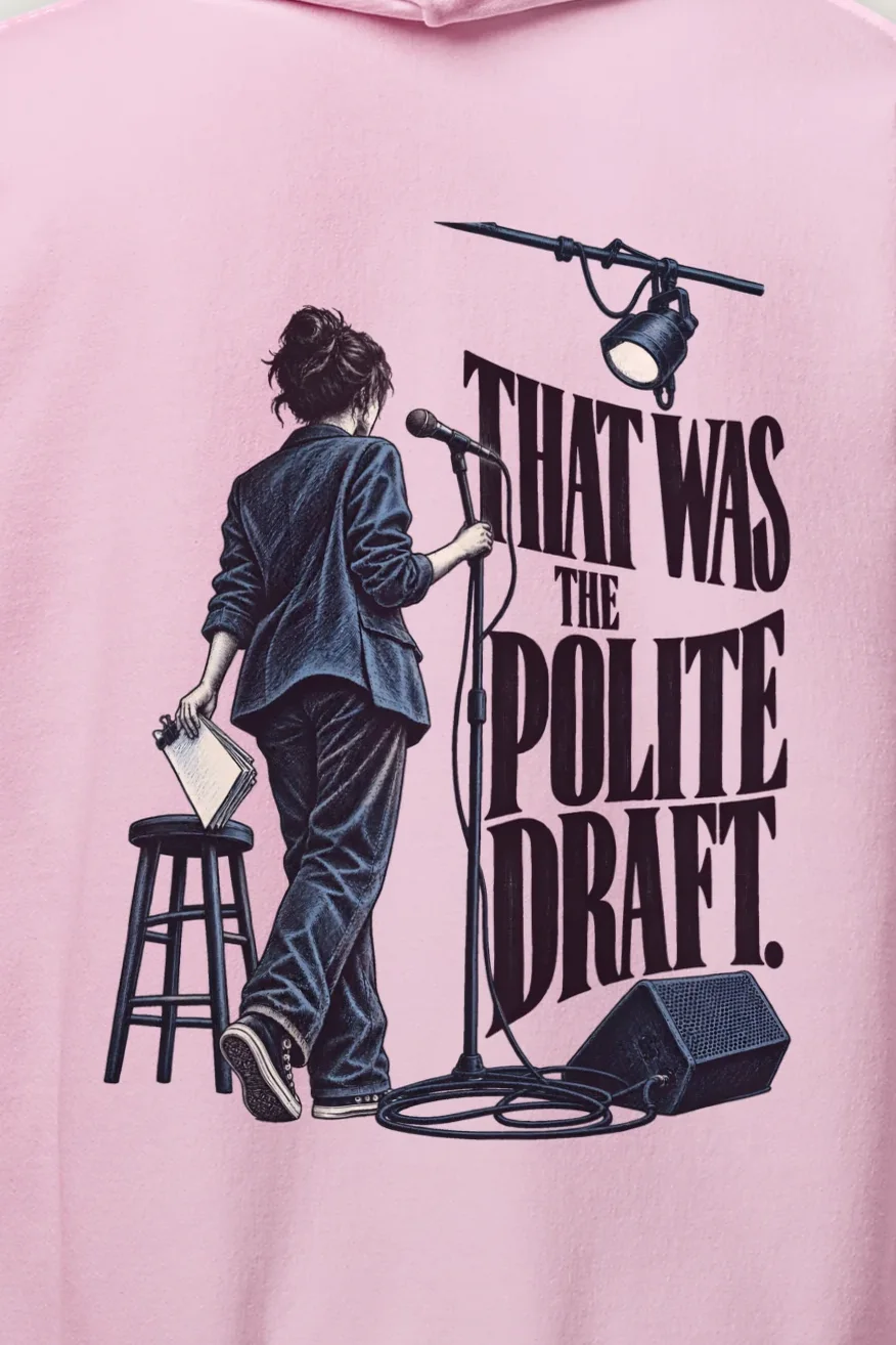 "That Was the Polite Draft" Heavy Blend Unisex Pullover Hoodie - the graphic up close