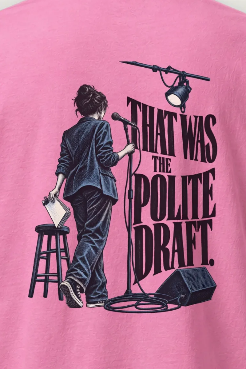 "That Was the Polite Draft" Heavyweight Unisex Crewneck T-shirt - the graphic up close