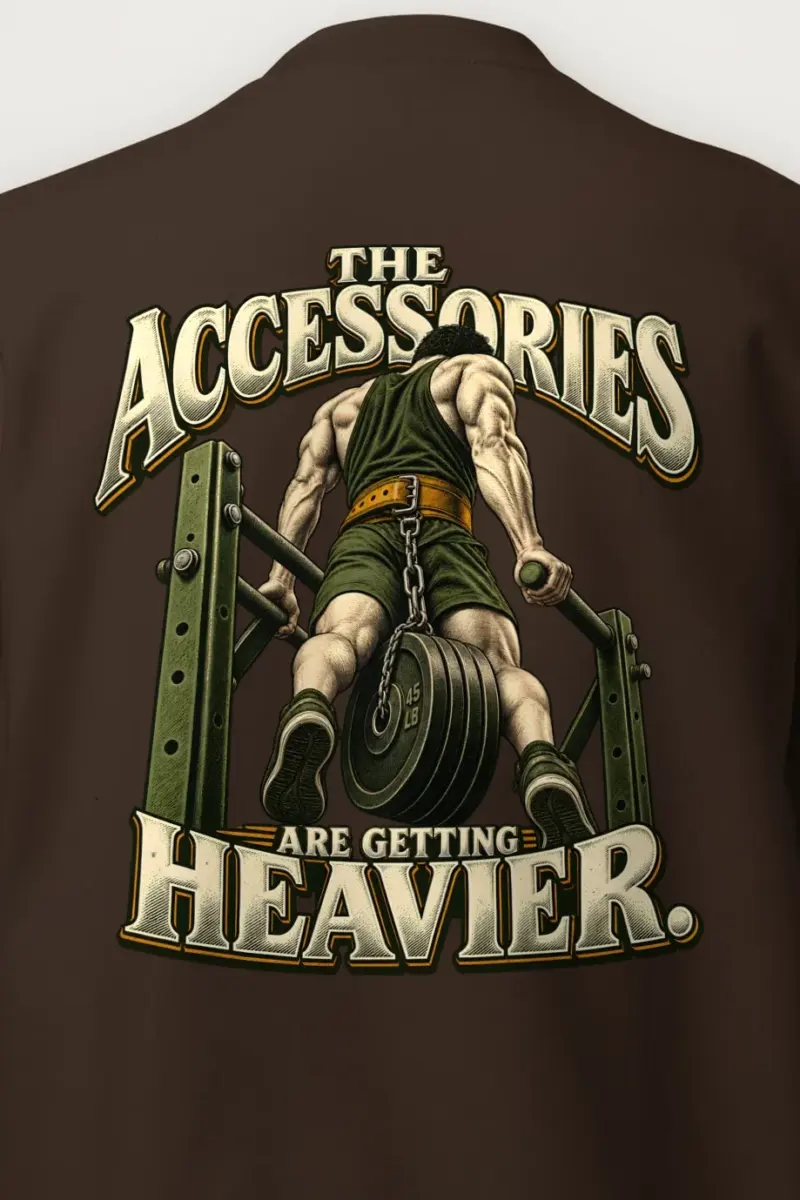 "The Accessories Are Getting Heavier" Heavy Blend Unisex Crewneck Sweatshirt - the graphic up close