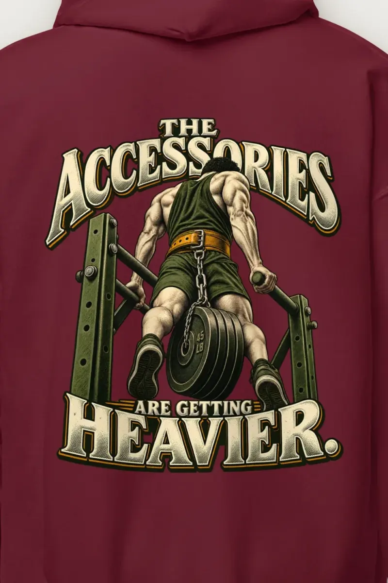 "The Accessories Are Getting Heavier" Heavy Blend Unisex Pullover Hoodie - the graphic up close