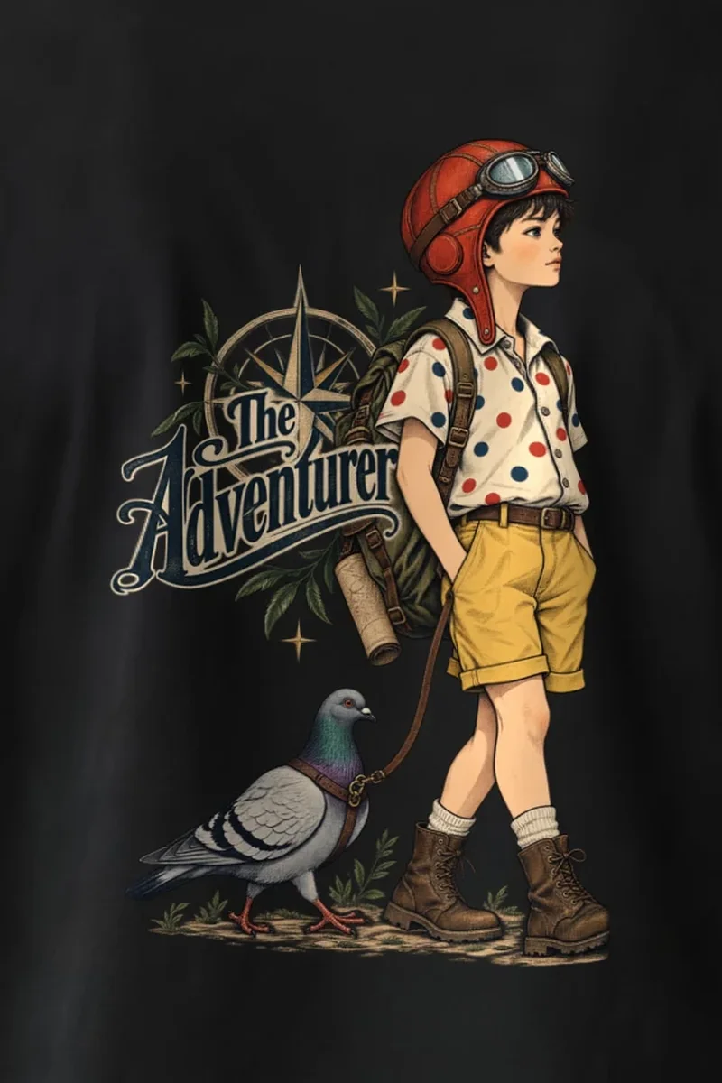 "The Adventurer" Heavyweight Unisex Crewneck T-shirt - the graphic up close