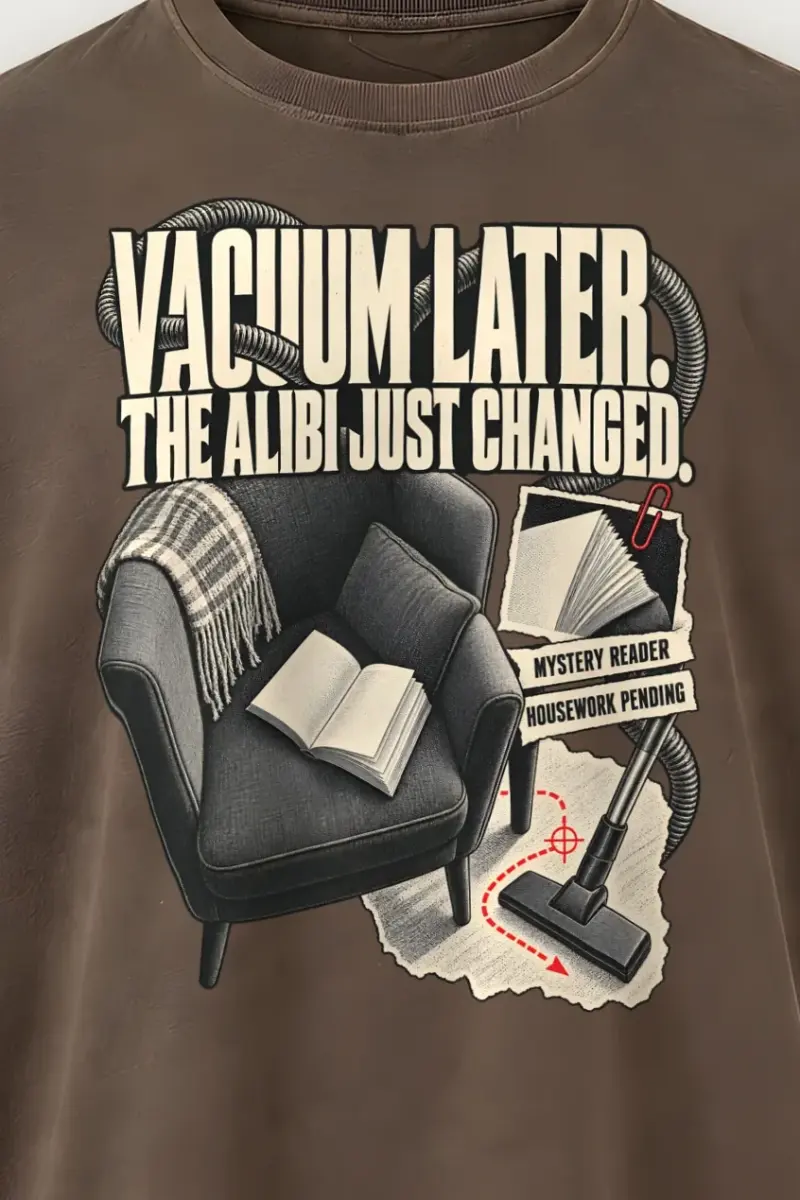 "The Alibi Just Changed" Men’s Oversized Heavyweight Crewneck T-Shirt - the graphic up close