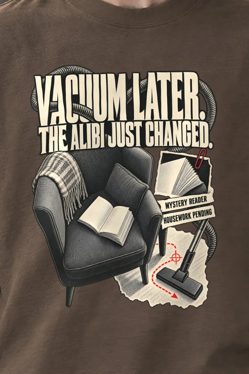 "The Alibi Just Changed" Men’s Oversized Heavyweight Crewneck T-Shirt - the graphic up close