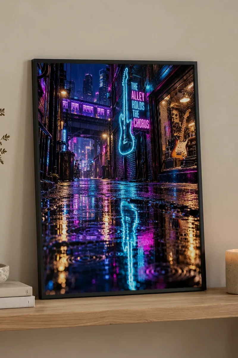 "The Alley Holds the Chorus" Premium Wooden Framed Poster - the graphic up close