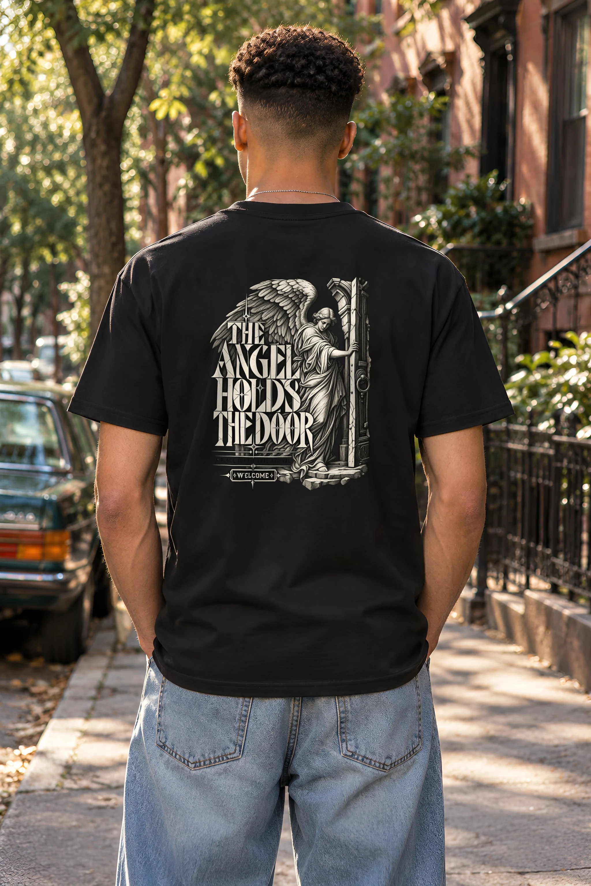 "THE ANGEL HOLDS THE DOOR" Heavyweight Unisex Crewneck T-shirt