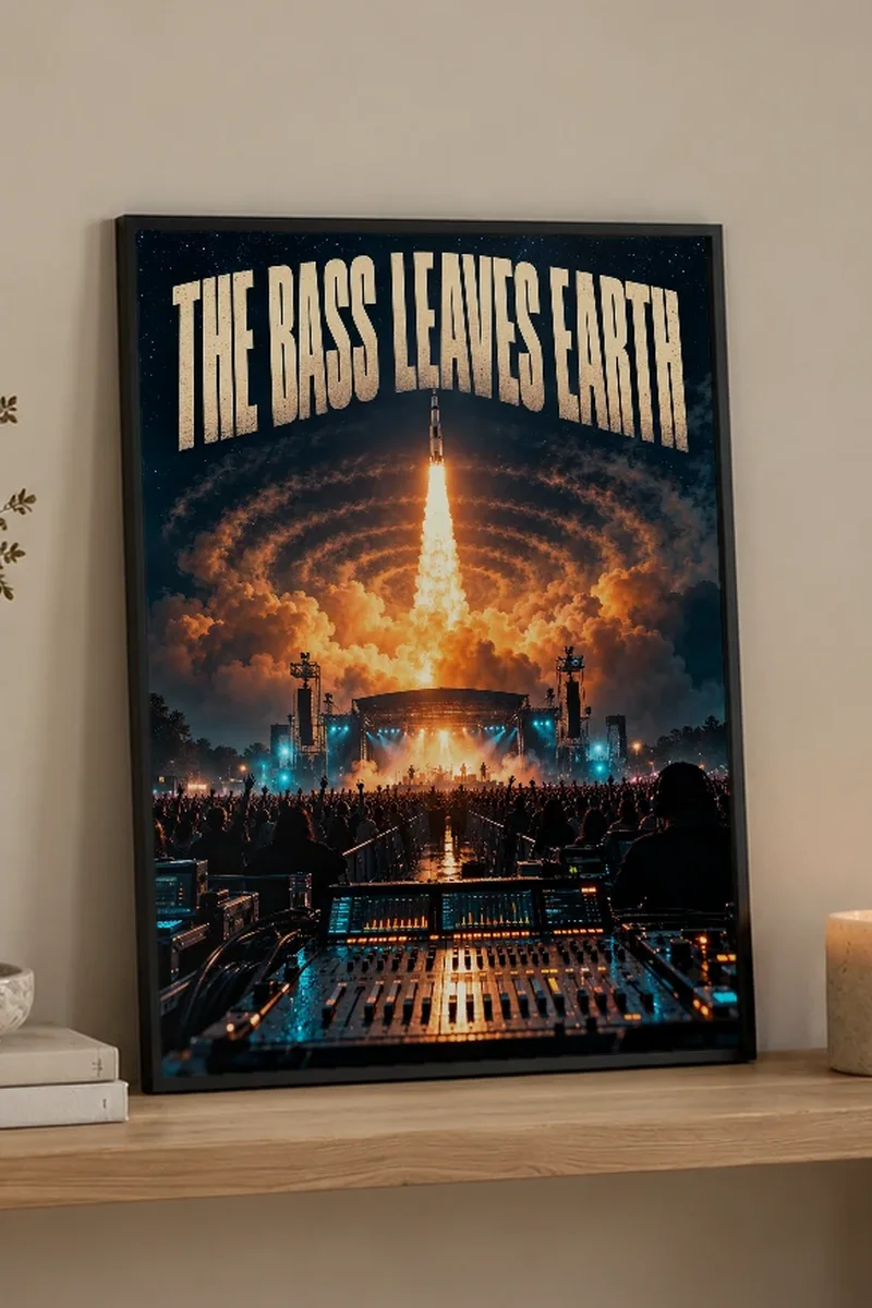 "The Bass Leaves Earth" Premium Wooden Framed Poster - the graphic up close