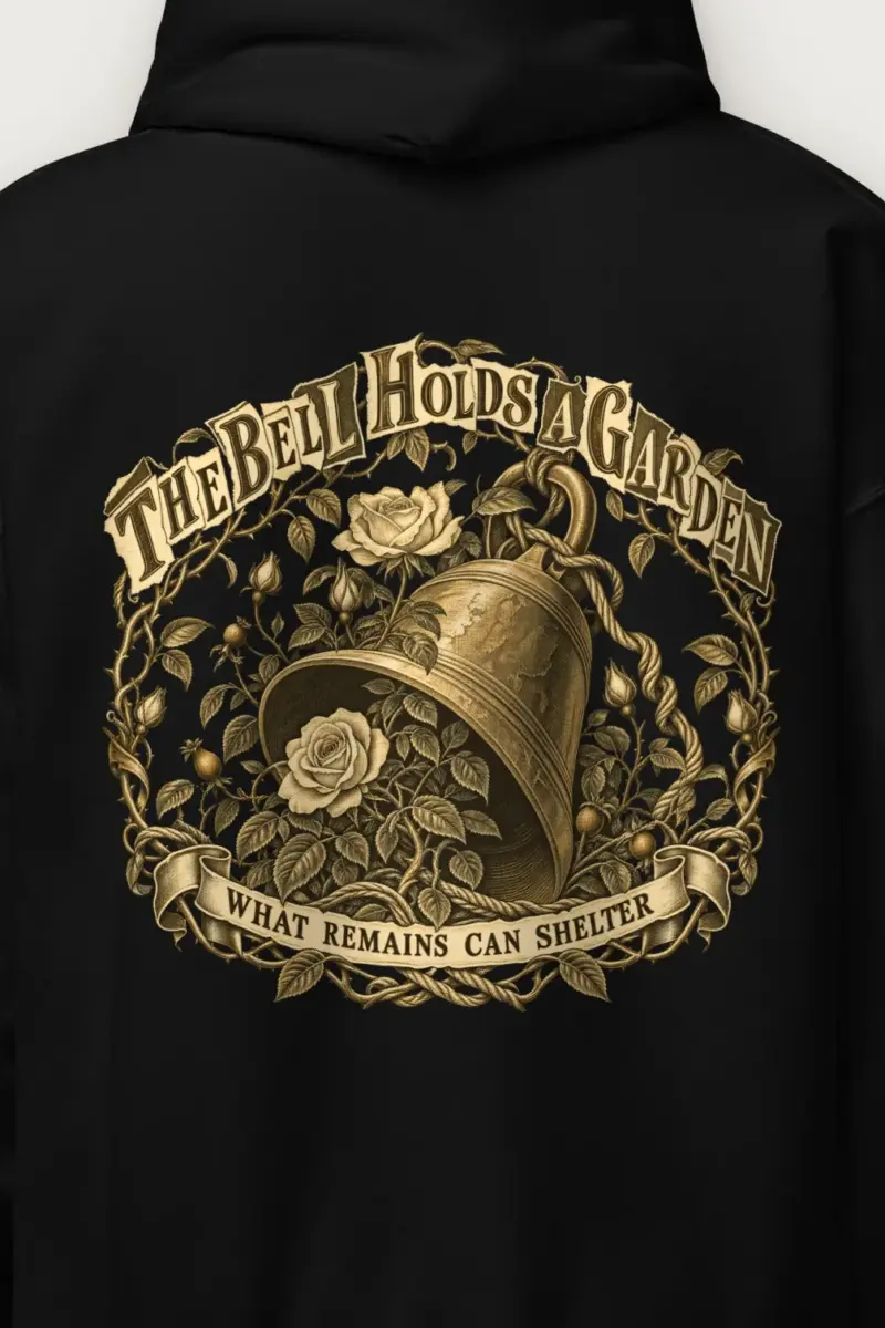 "The Bell Holds a Garden" Heavy Blend Unisex Pullover Hoodie - the graphic up close