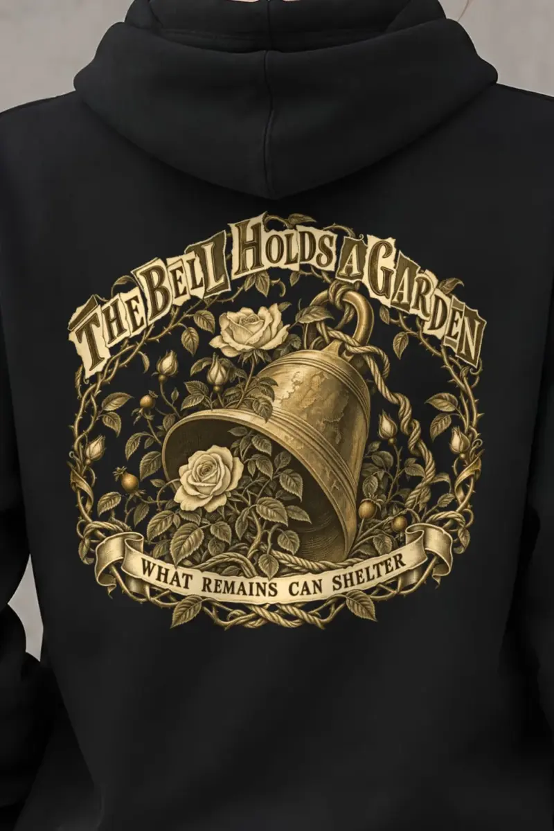 "The Bell Holds a Garden" Heavy Blend Unisex Pullover Hoodie - the graphic up close
