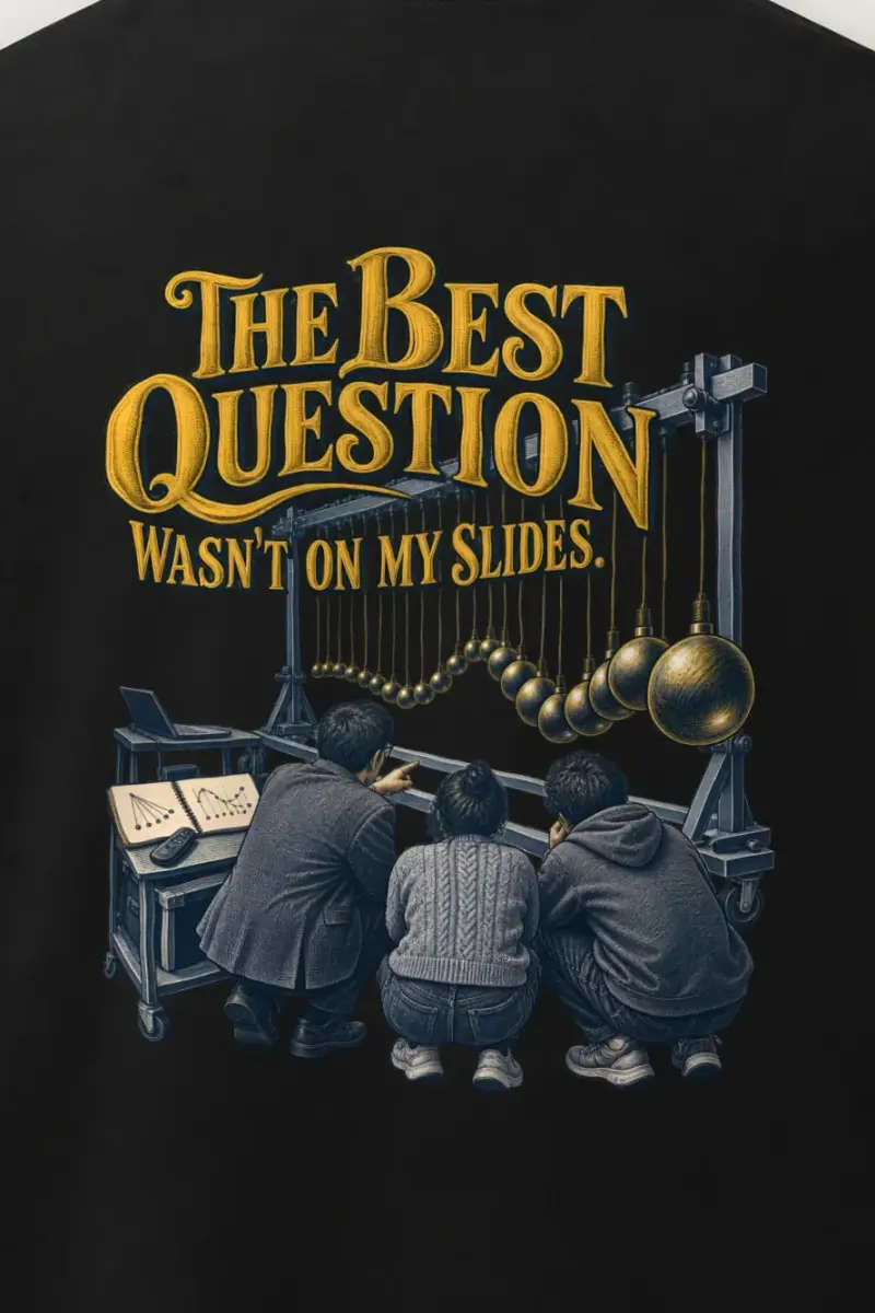 "The Best Question" Men’s Oversized Heavyweight Crewneck T-Shirt - the graphic up close