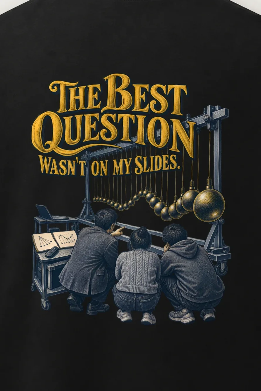 "The Best Question" Men’s Oversized Heavyweight Crewneck T-Shirt - the graphic up close