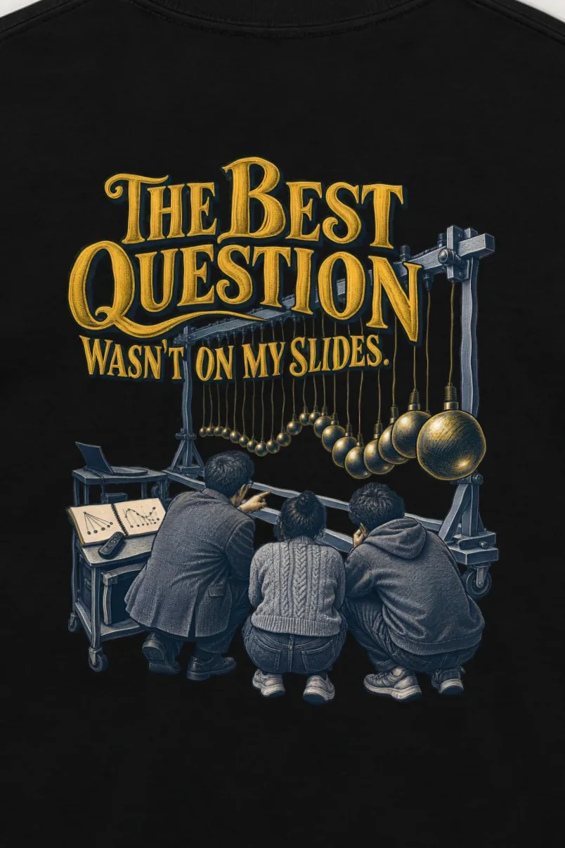 "The Best Question Wasn’t On My Slides" Unisex Longsleeve T-shirt - the graphic up close