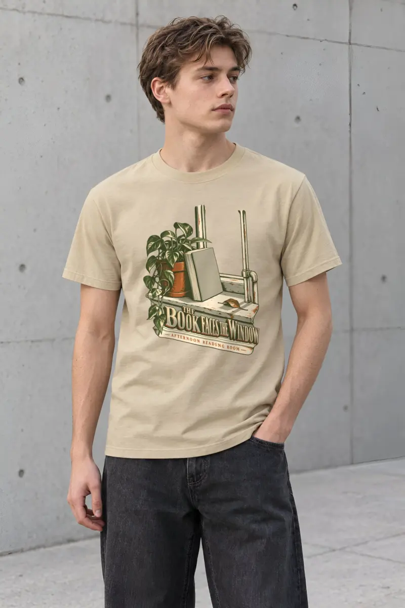 "The Book Faces the Window" Heavyweight Unisex Crewneck T-shirt