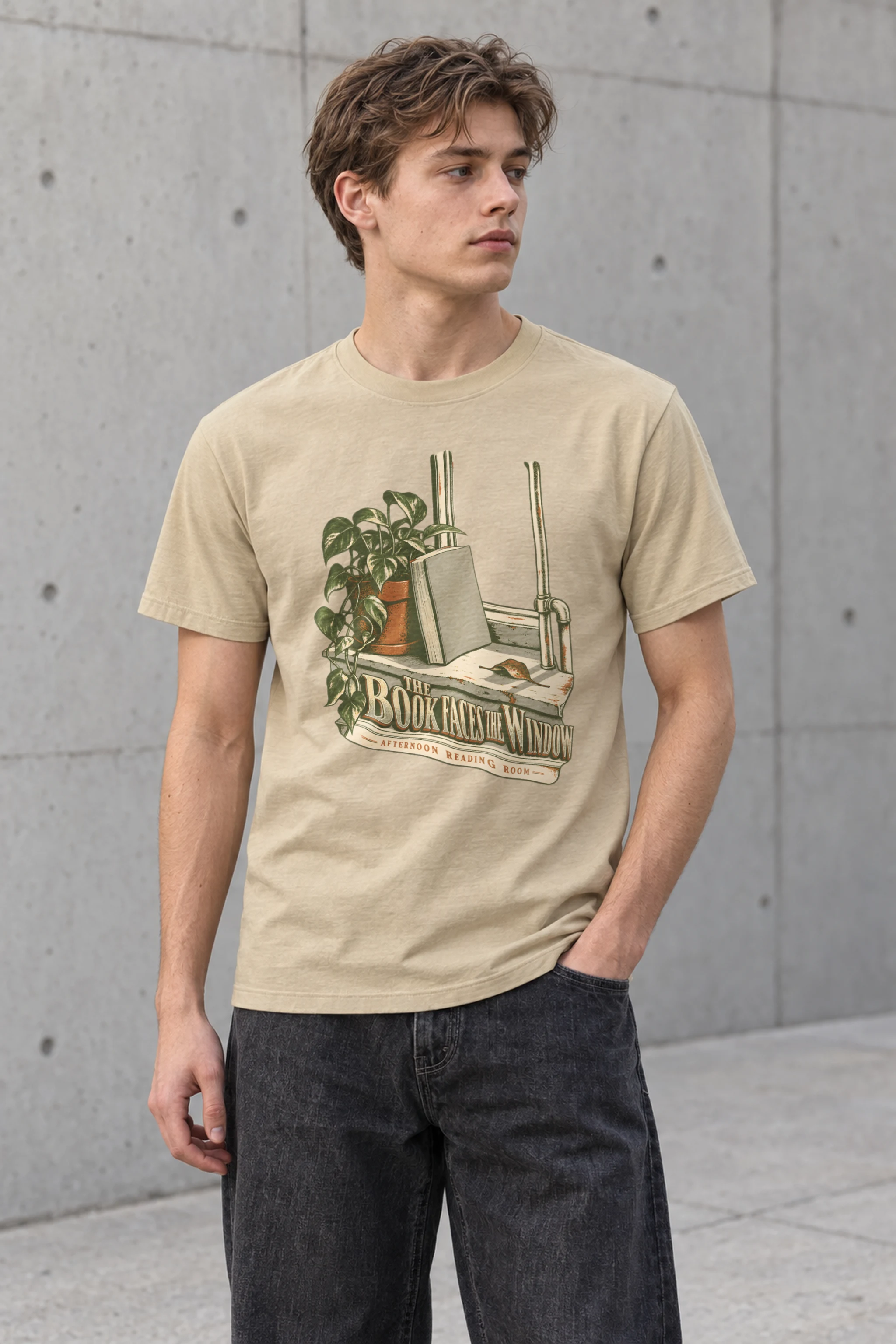 "The Book Faces the Window" Heavyweight Unisex Crewneck T-shirt