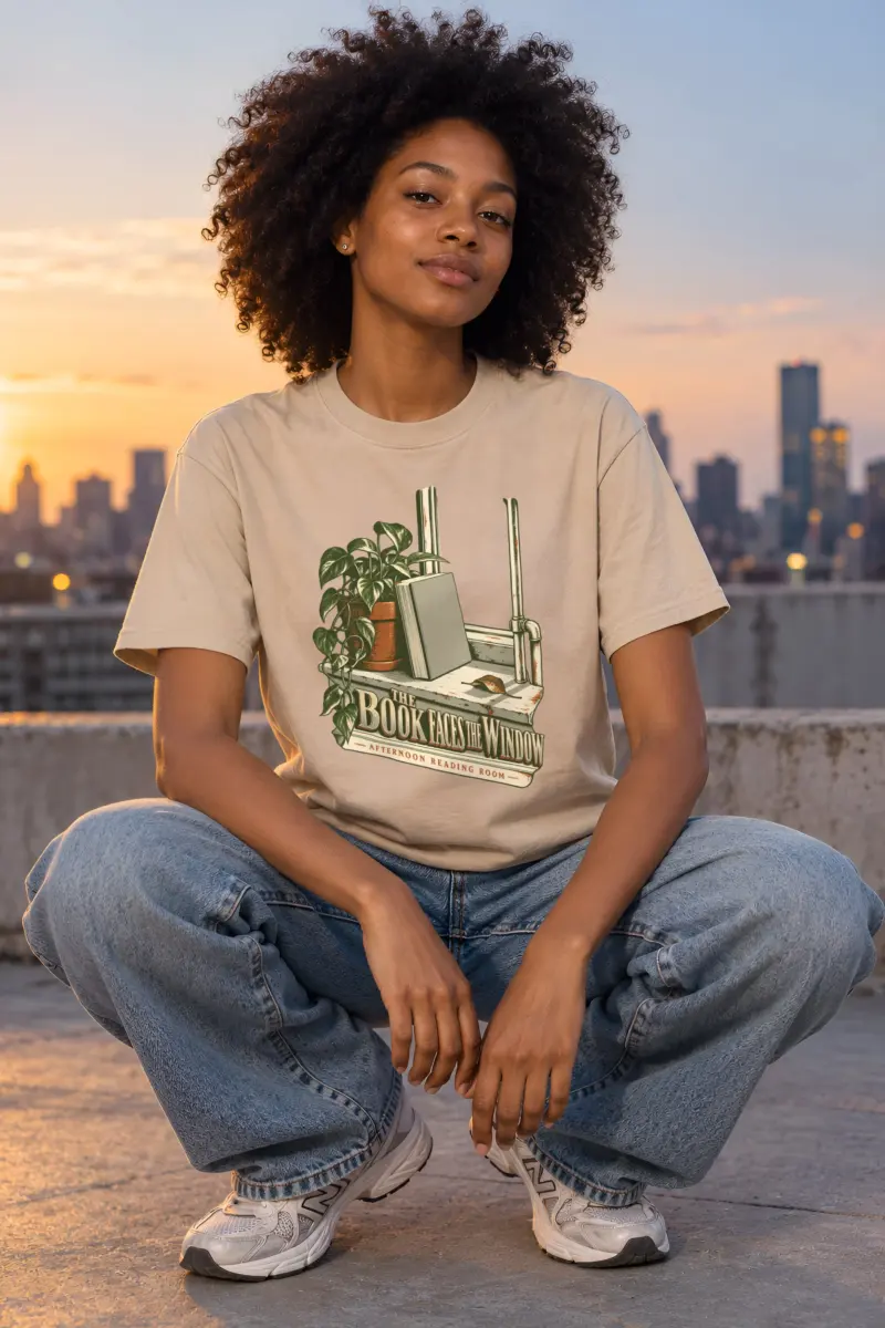 "The Book Faces the Window" Heavyweight Unisex Crewneck T-shirt