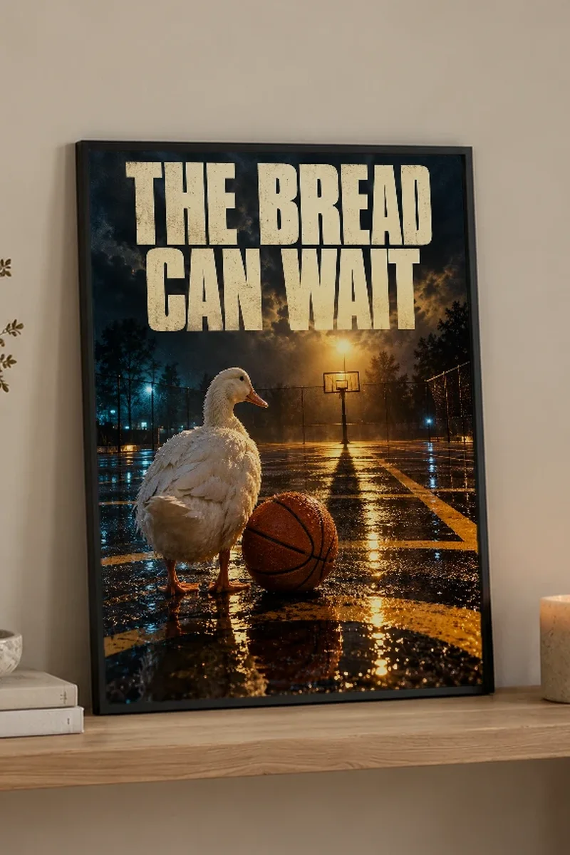 "The Bread Can Wait" Premium Wooden Framed Poster - the graphic up close