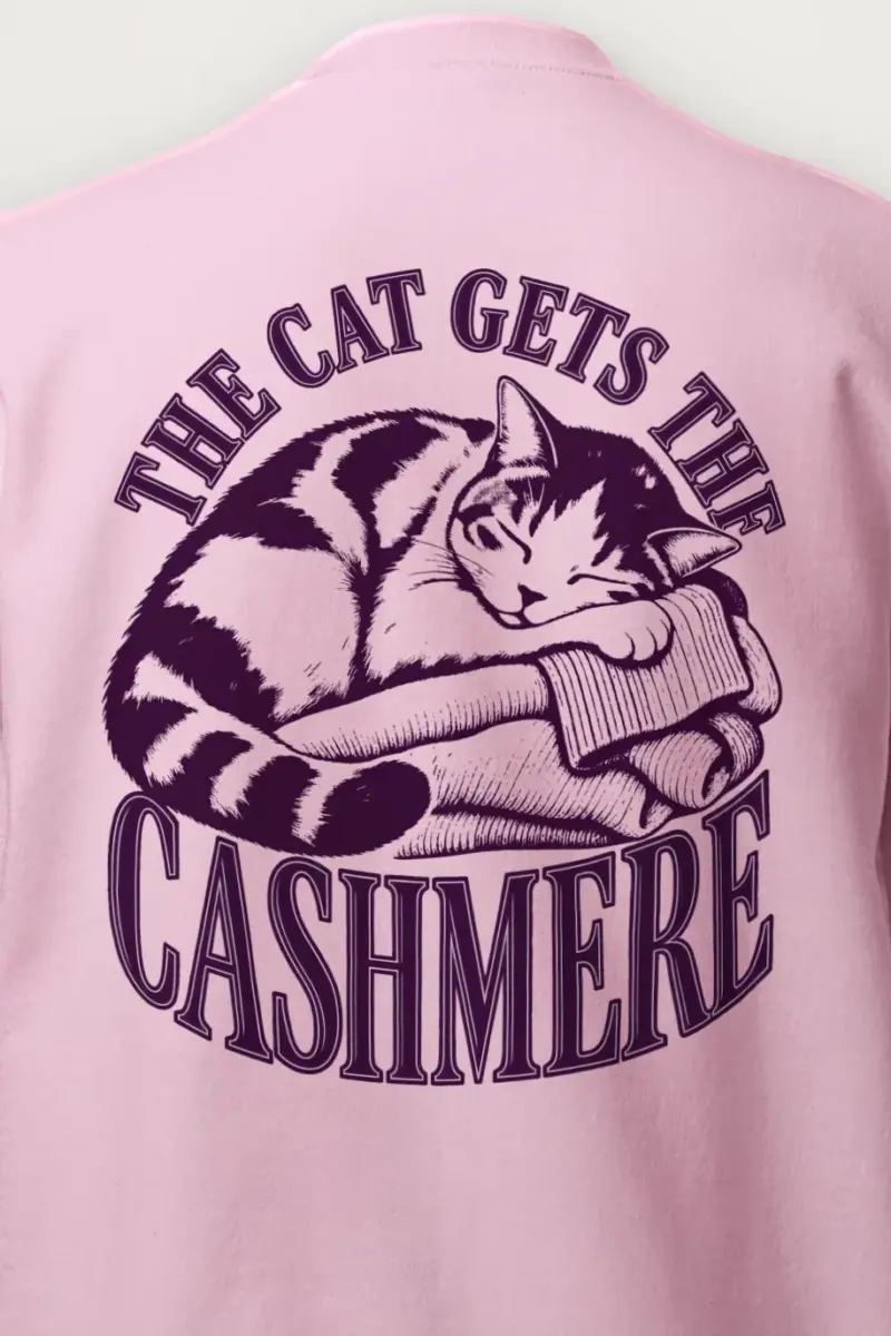 "The Cat Gets the Cashmere" Heavy Blend Unisex Crewneck Sweatshirt - the graphic up close