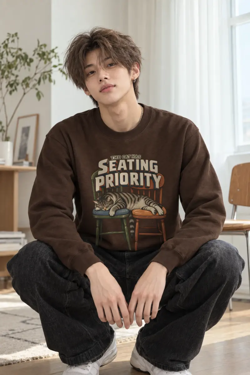 “The Cat Has Seating Priority” Heavy Blend Unisex Crewneck Sweatshirt