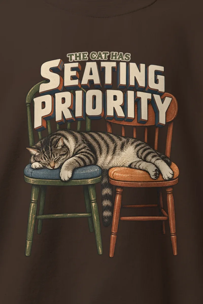 "The Cat Has Seating Priority" Heavy Blend Unisex Crewneck Sweatshirt - the graphic up close