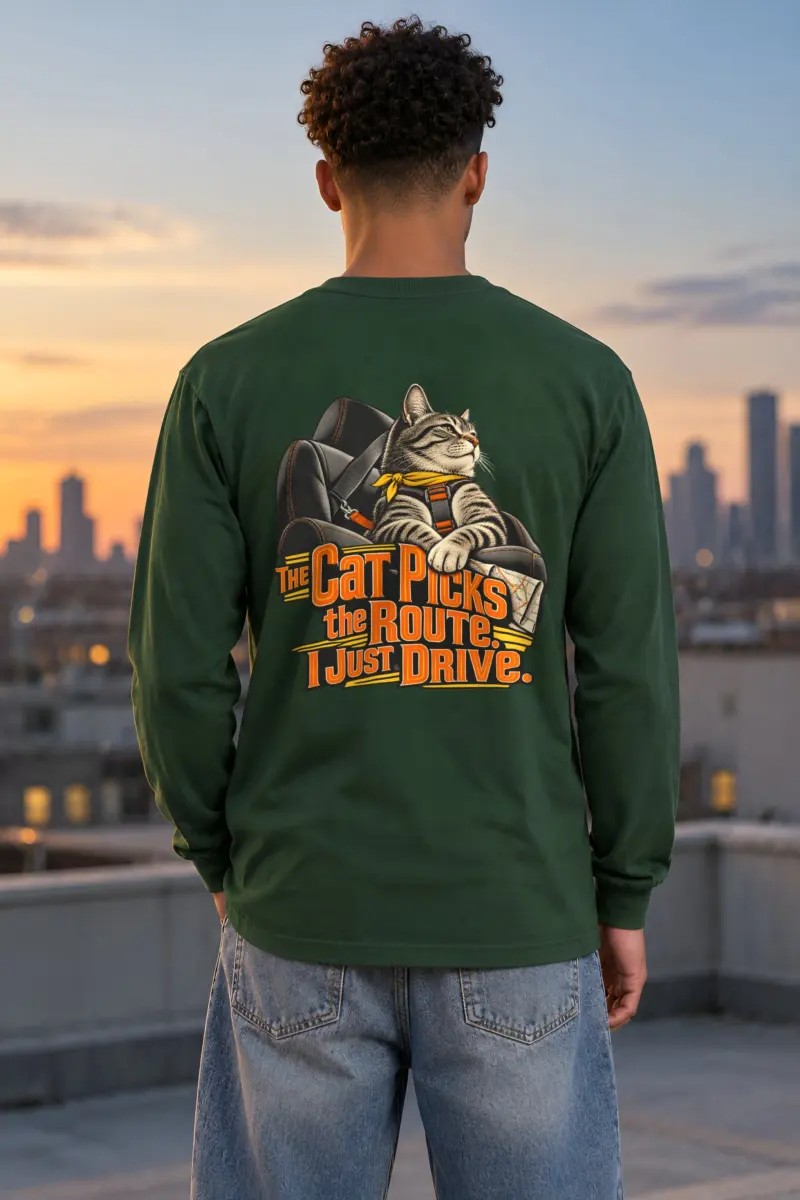 “The Cat Picks the Route” Unisex Longsleeve T-shirt