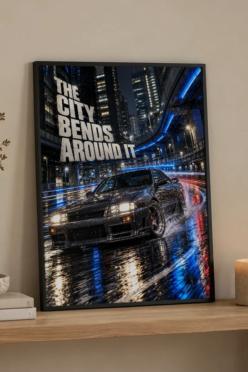 "The City Bends Around It" Premium Wooden Framed Poster - the graphic up close